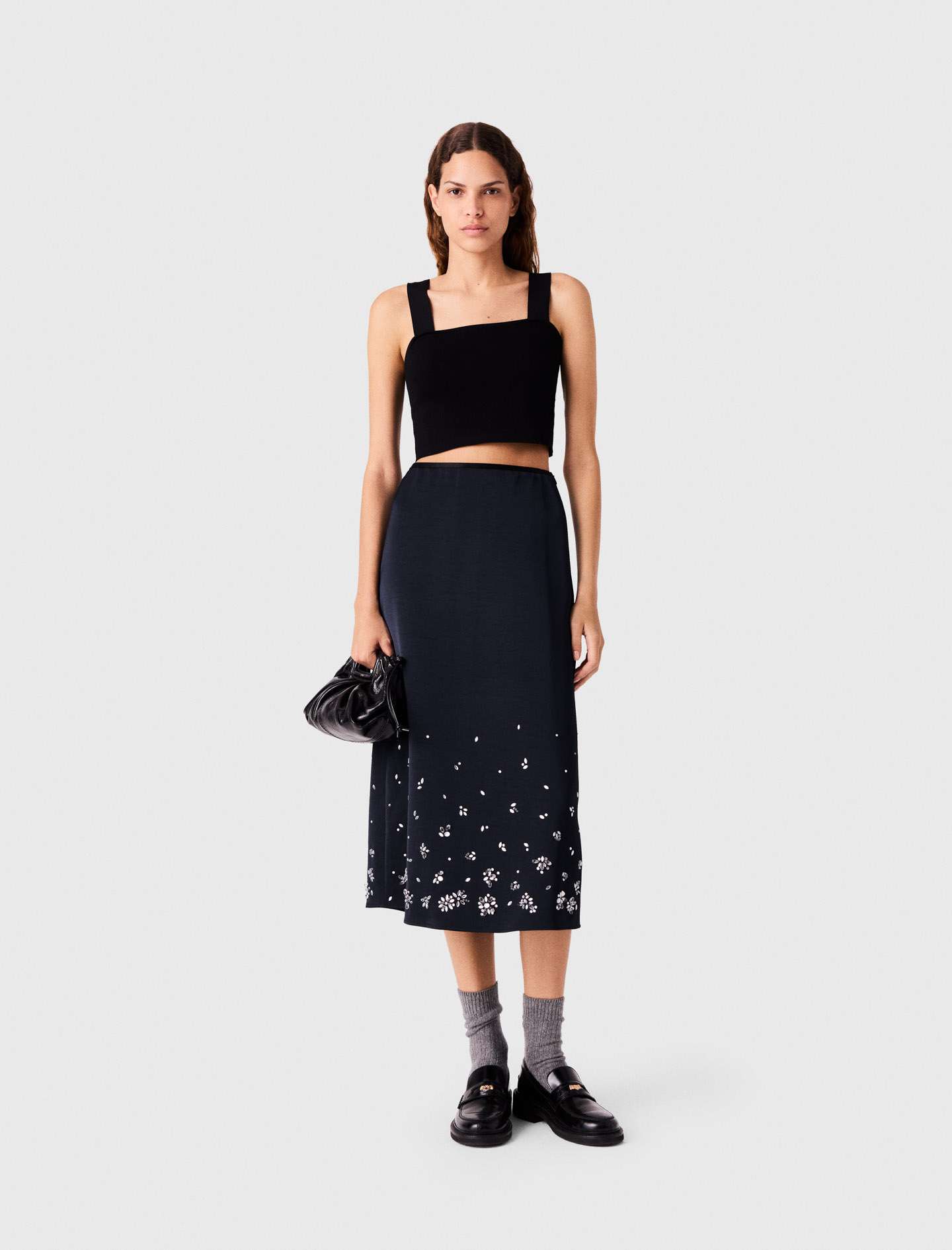 Embroidered Satin Midi