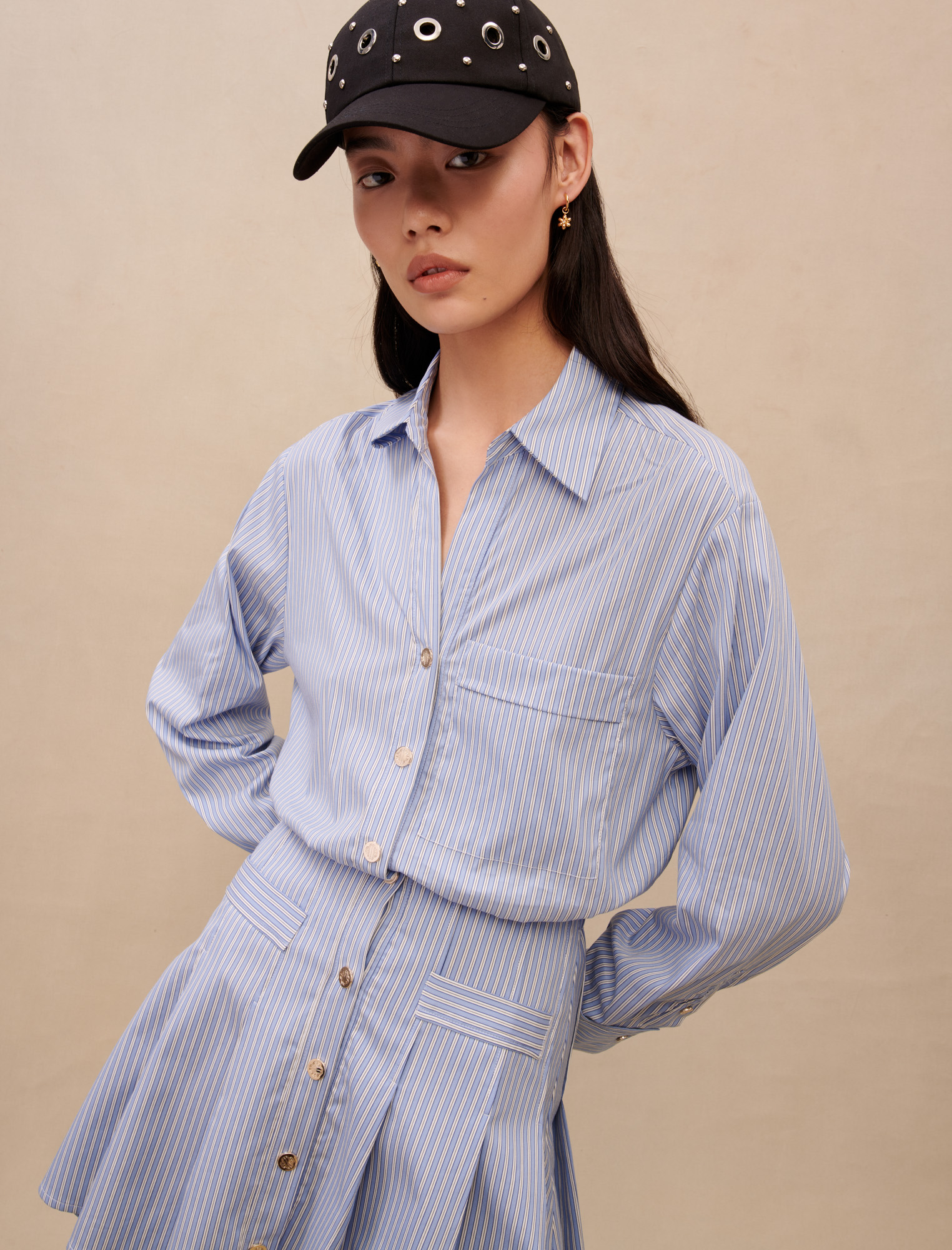 Maje Woman's cotton, Striped shirt dress for Fall/Winter, in color Light Blue / Blue