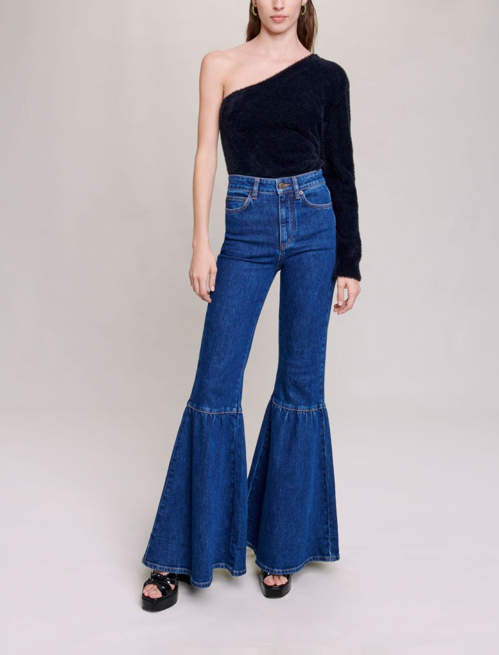 Maje Woman's polyamide Asymmetric jumper for Fall/Winter, in color Black / Black