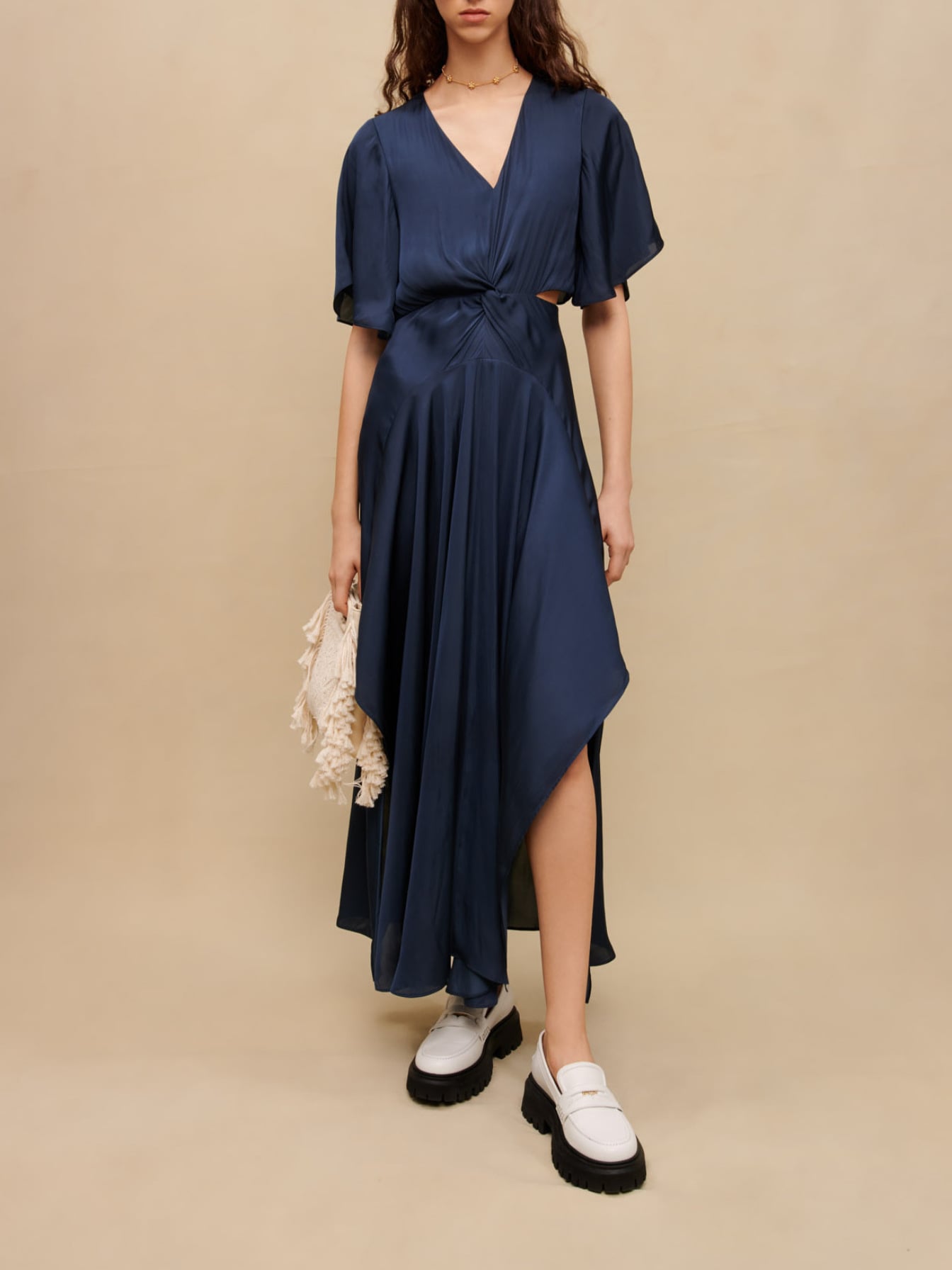 Flowing satin scarf dress Blue For Women | Maje
