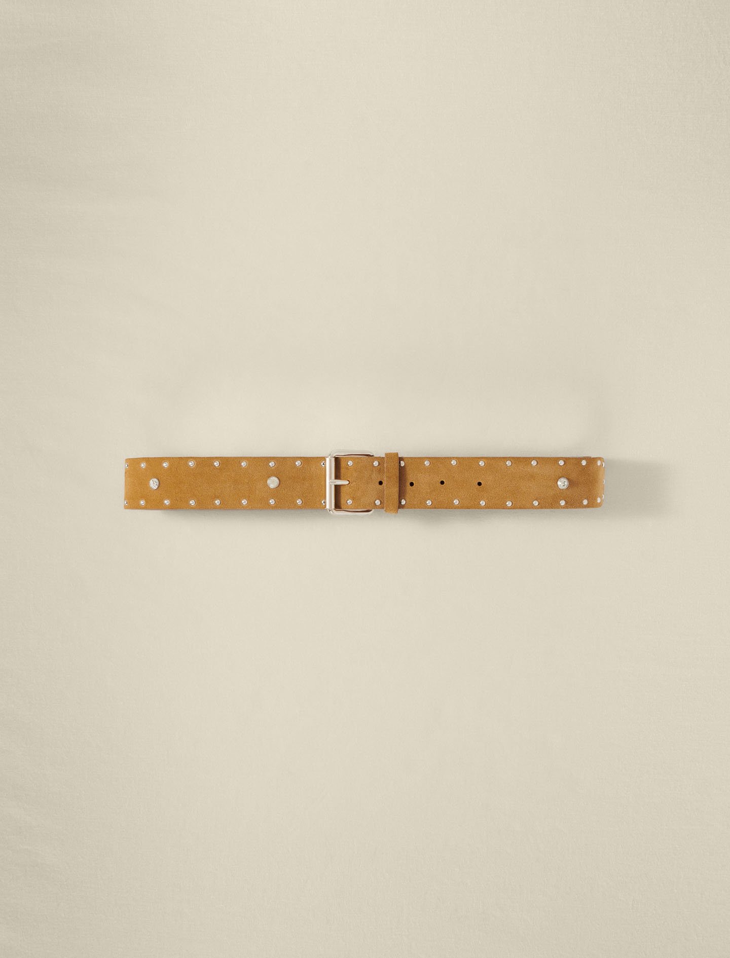 Woman's polyester, Studded suede leather belt for Spring/Summer, size Woman-Offline_Accessories-US M / FR 2, in color Camel / Brown