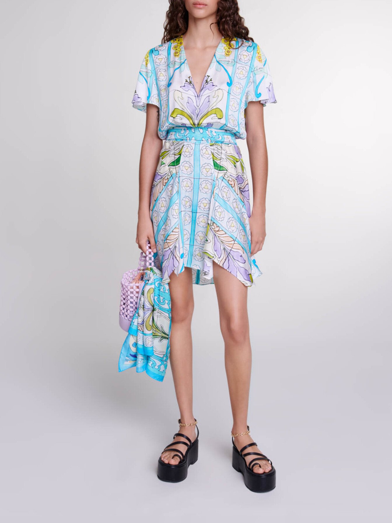 Maje Woman's viscose Short satin-effect print dress for Spring/Summer, in color Print Mozaic /