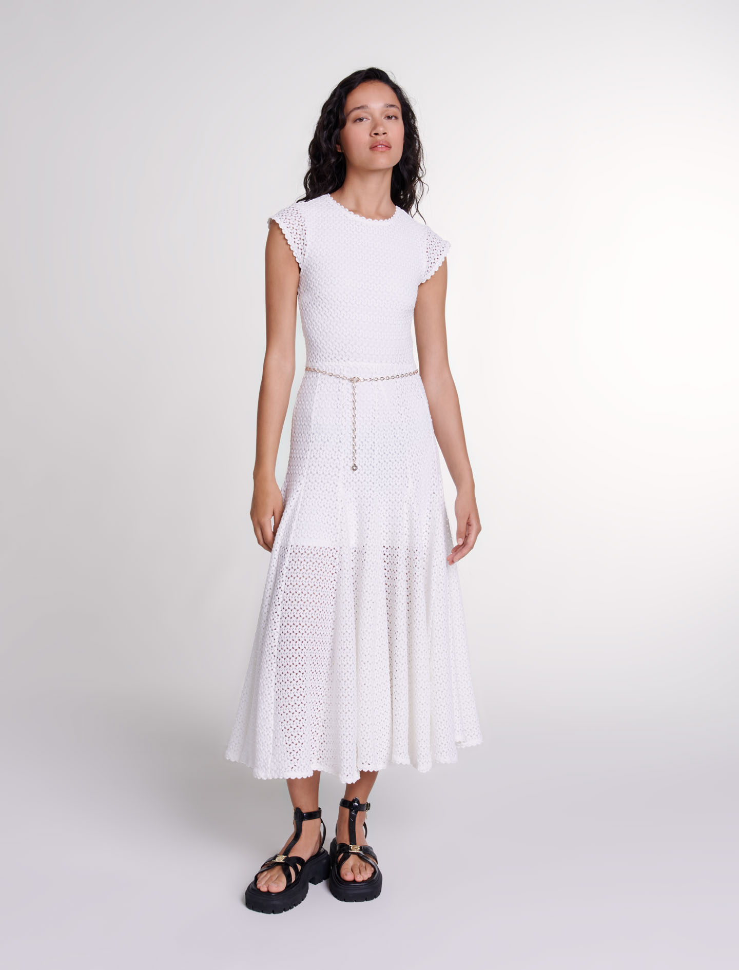 Maje Crochet-knit Maxi Dress For Fall/winter In White