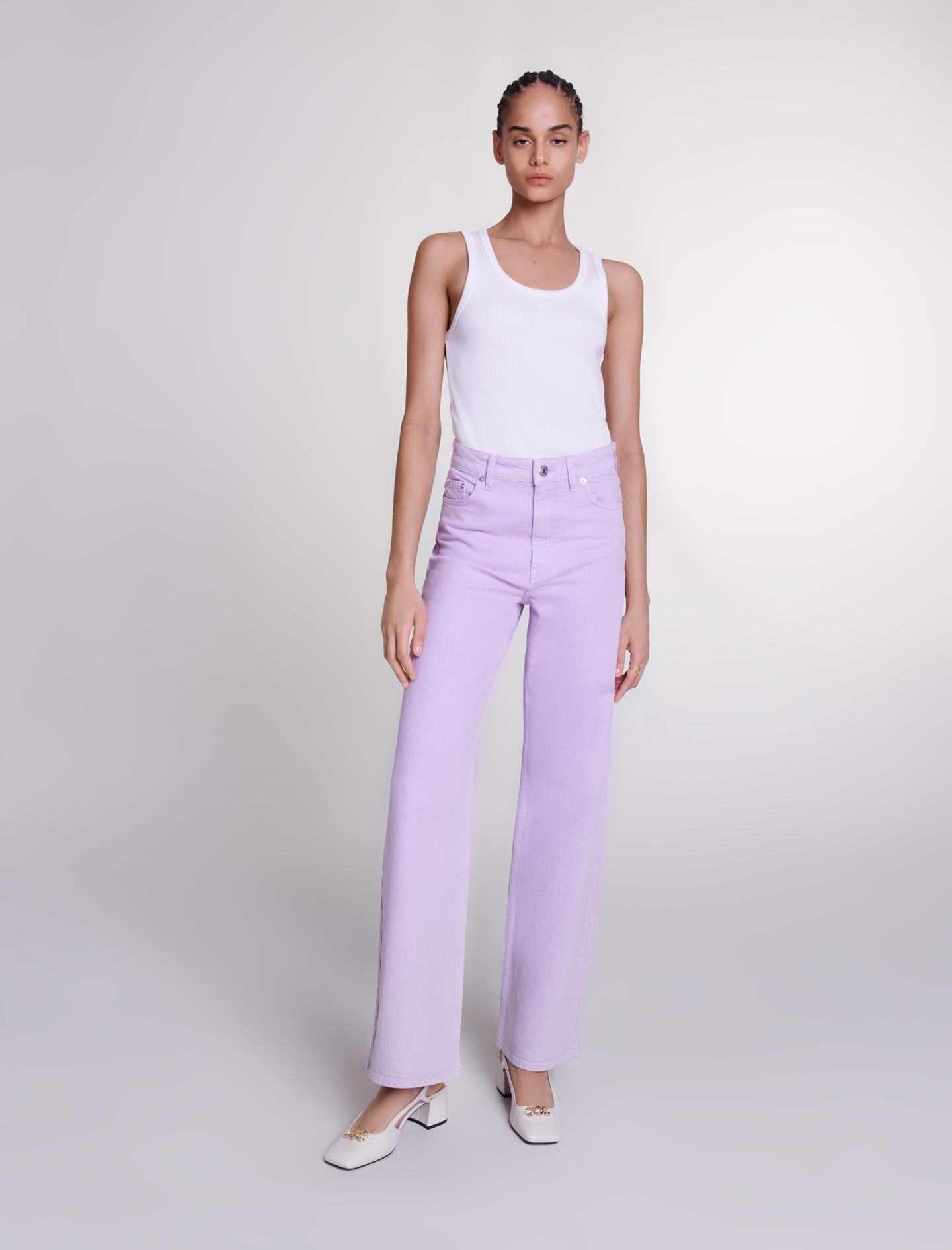 Maje Woman's cotton, Faded wide-leg jeans for Spring/Summer, in color Parma Violet / Red