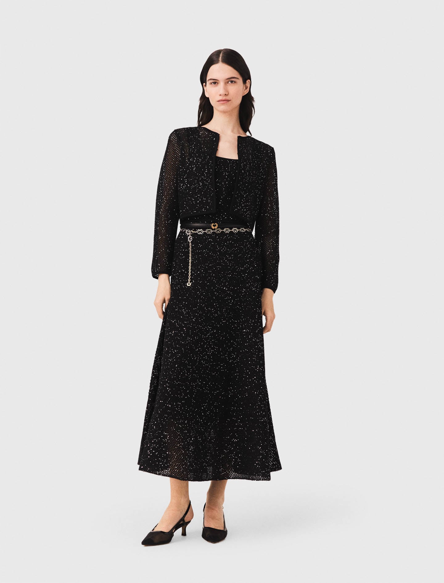 Rhinestone knit cardigan Black / Gray For Women | Maje