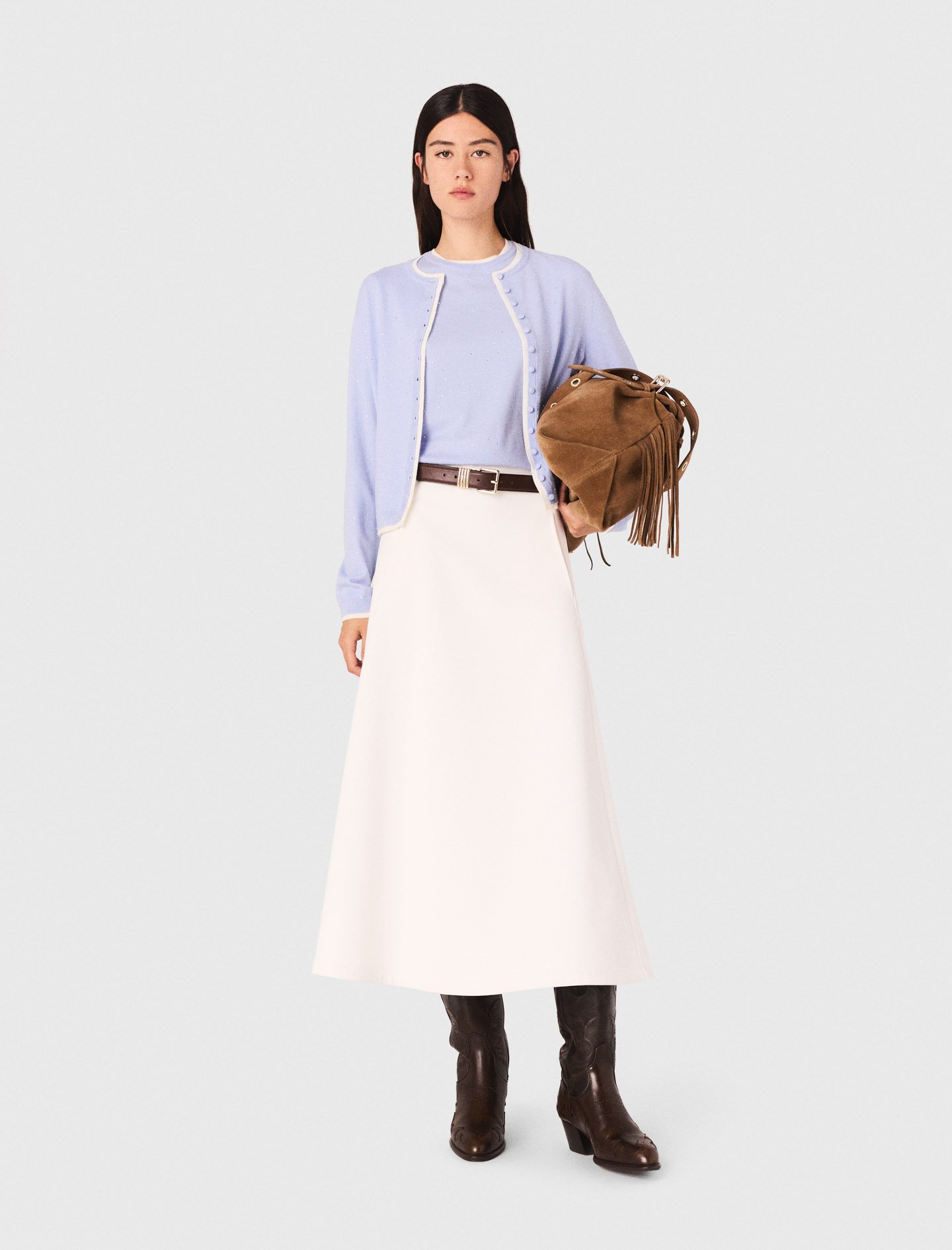 Maje Woman's wool Knit embellished cardigan for Fall/Winter, in color Blue / Blue