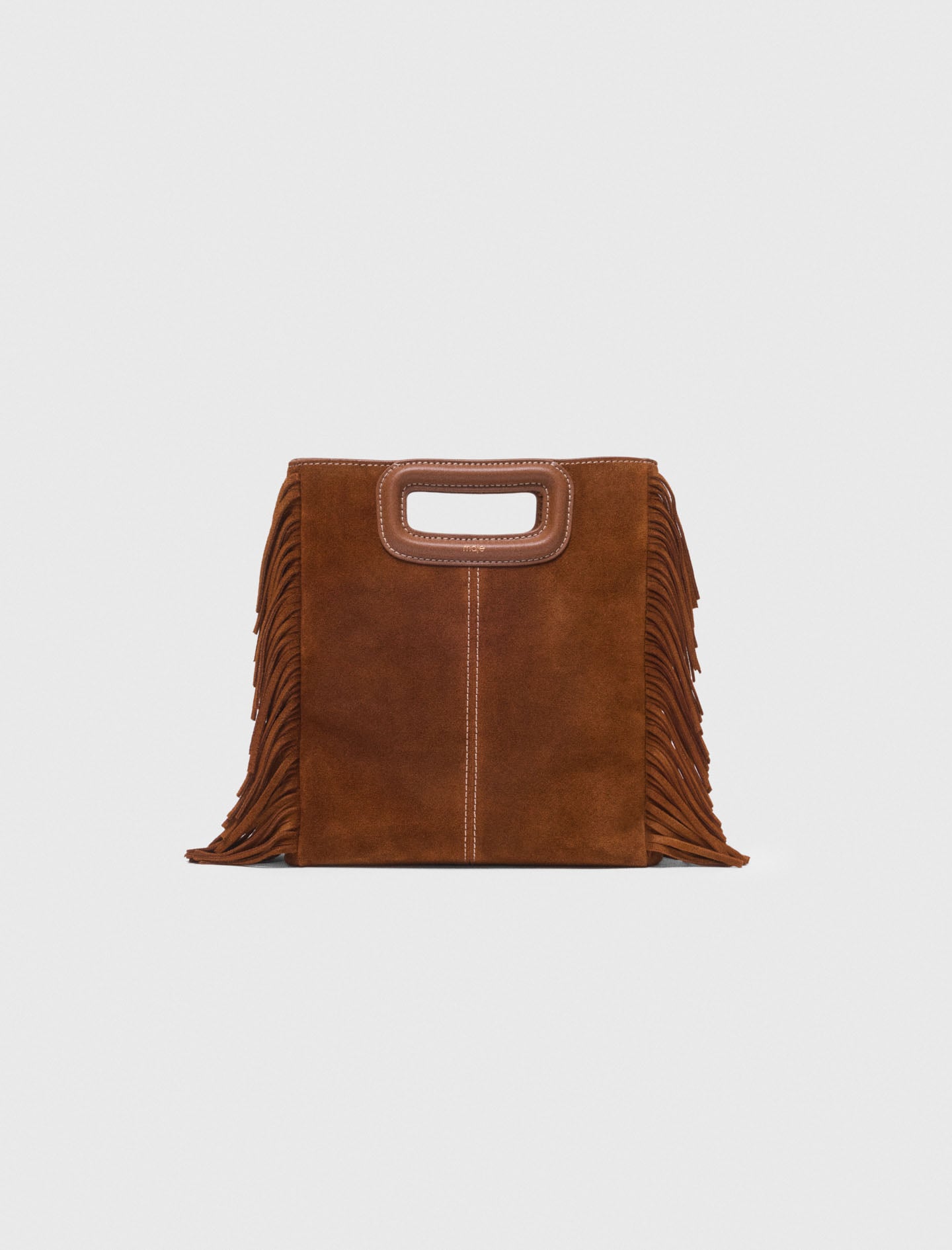 Topstitched suede M bag Brown For Women | Maje