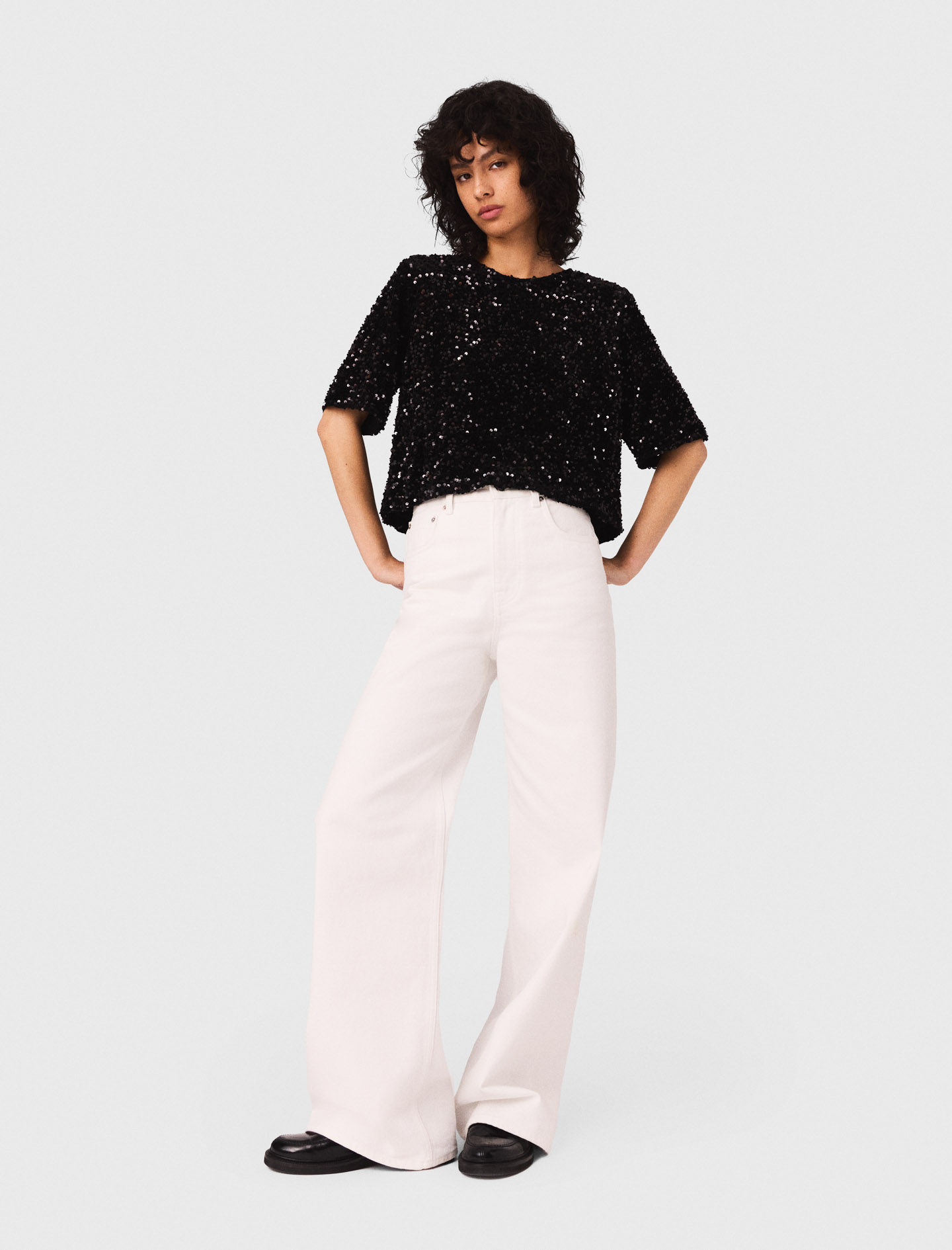 Woman's polyester Sequinned velvet top for Fall/Winter, size Extra Small, in color Black / Black