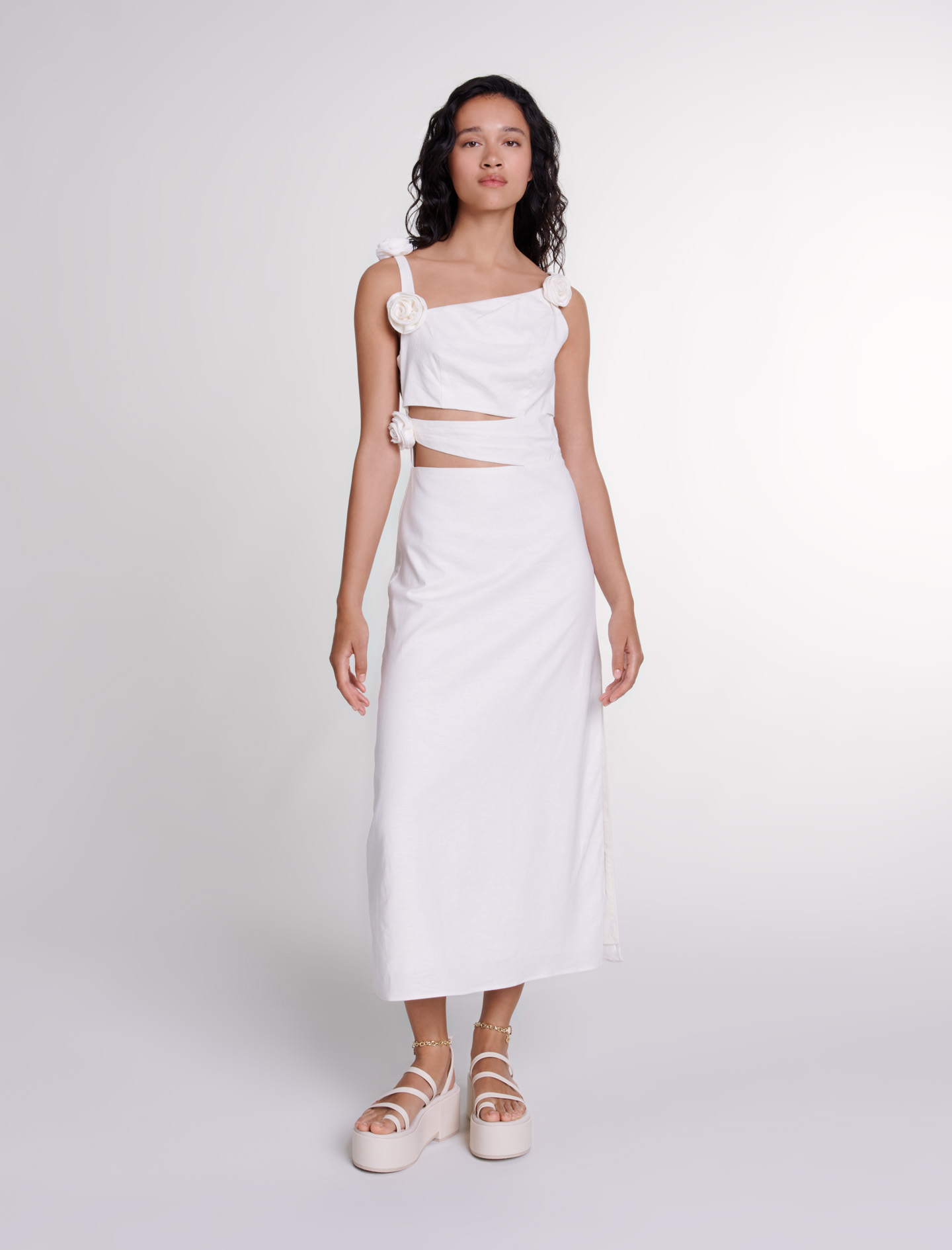 Woman's linen, Openwork linen maxi dress for Spring/Summer, size Woman-Dresses-US XL / FR 41, in color White / White