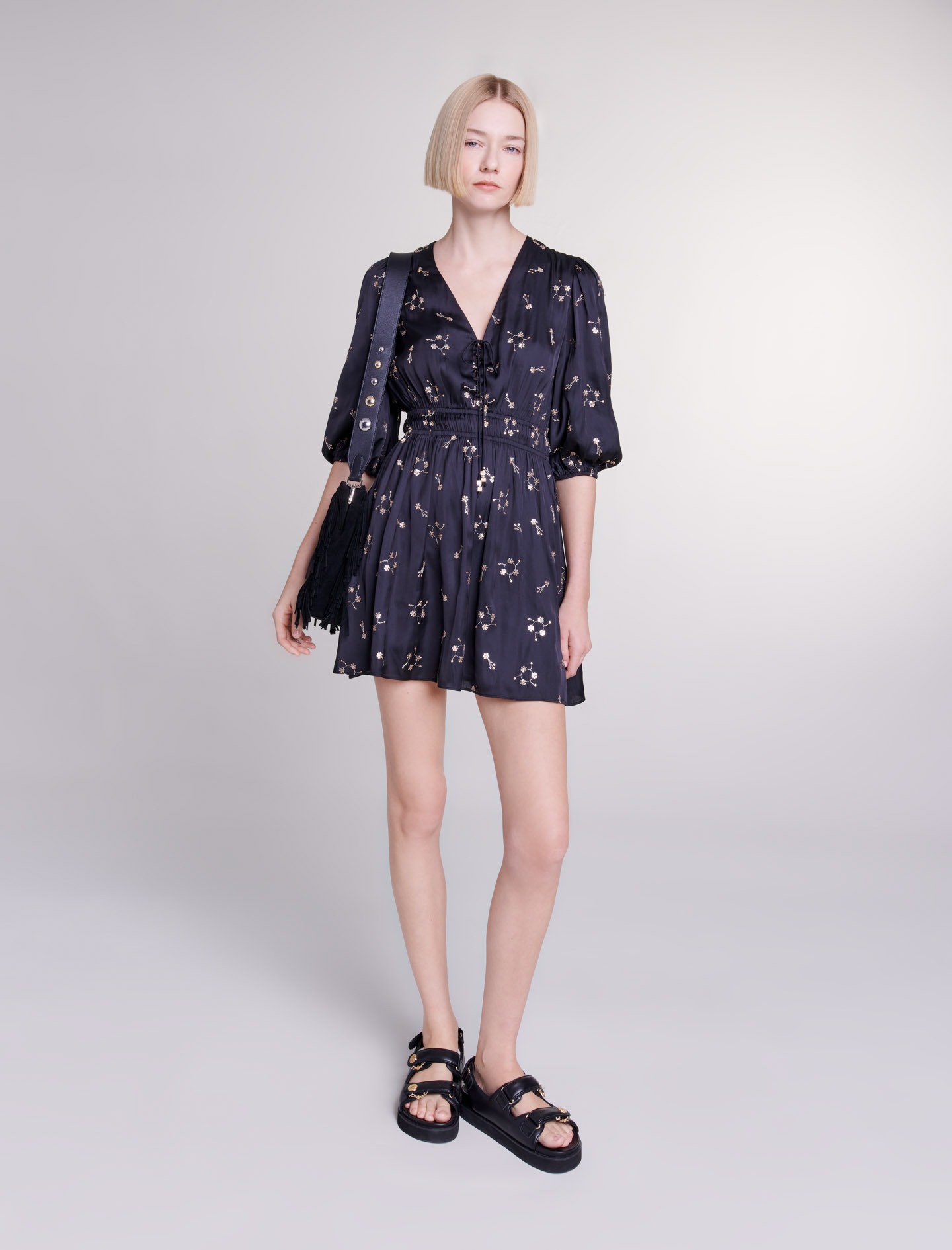 Maje Woman's polyester Sequins: Short sequin-embroidered dress for Spring/Summer, in color Black / Black