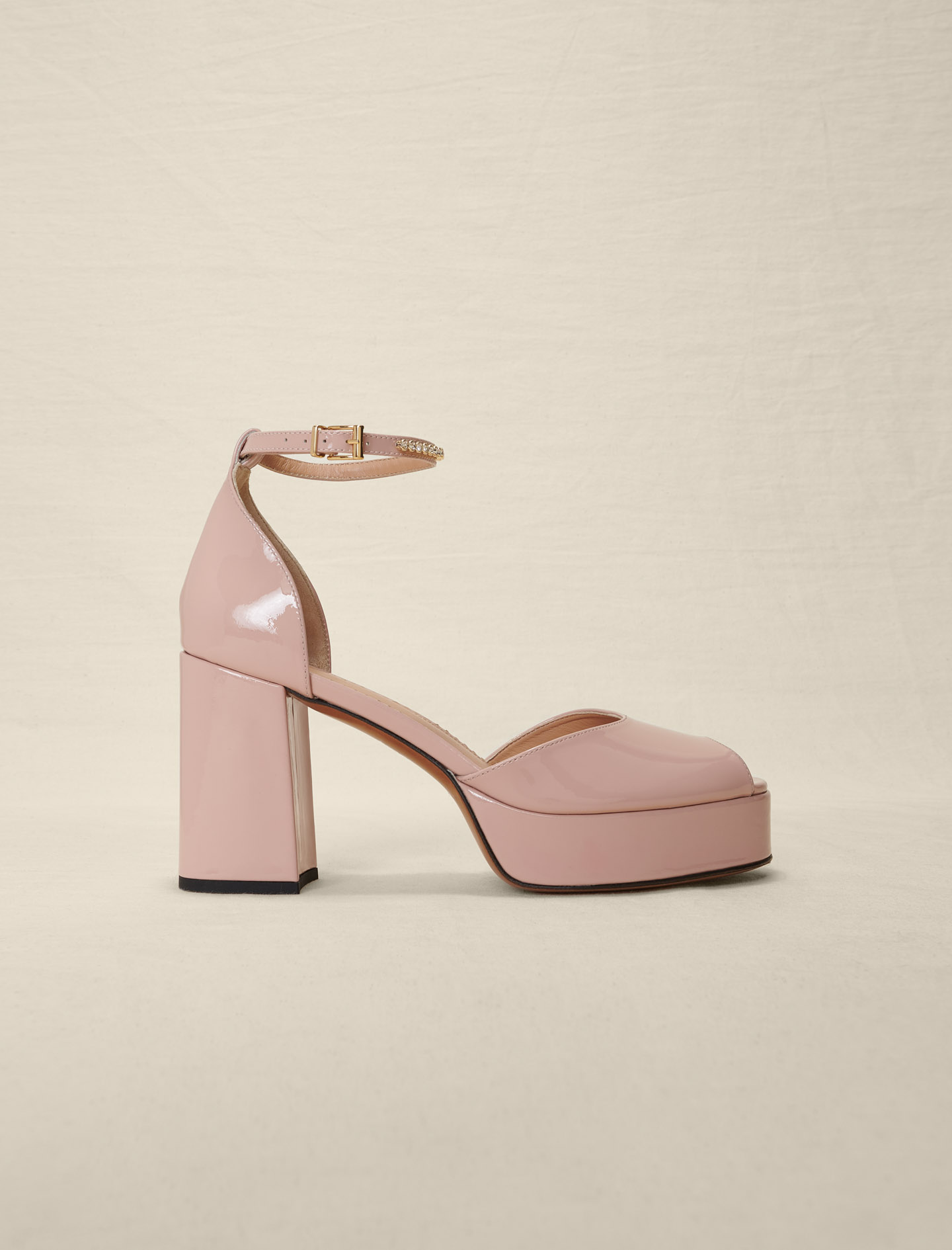 Woman
s goat Sock lining: Patent leather heeled sandals for Spring/Summer, size Woman-See All-US 10.5 / FR 41, in color Blush / Red