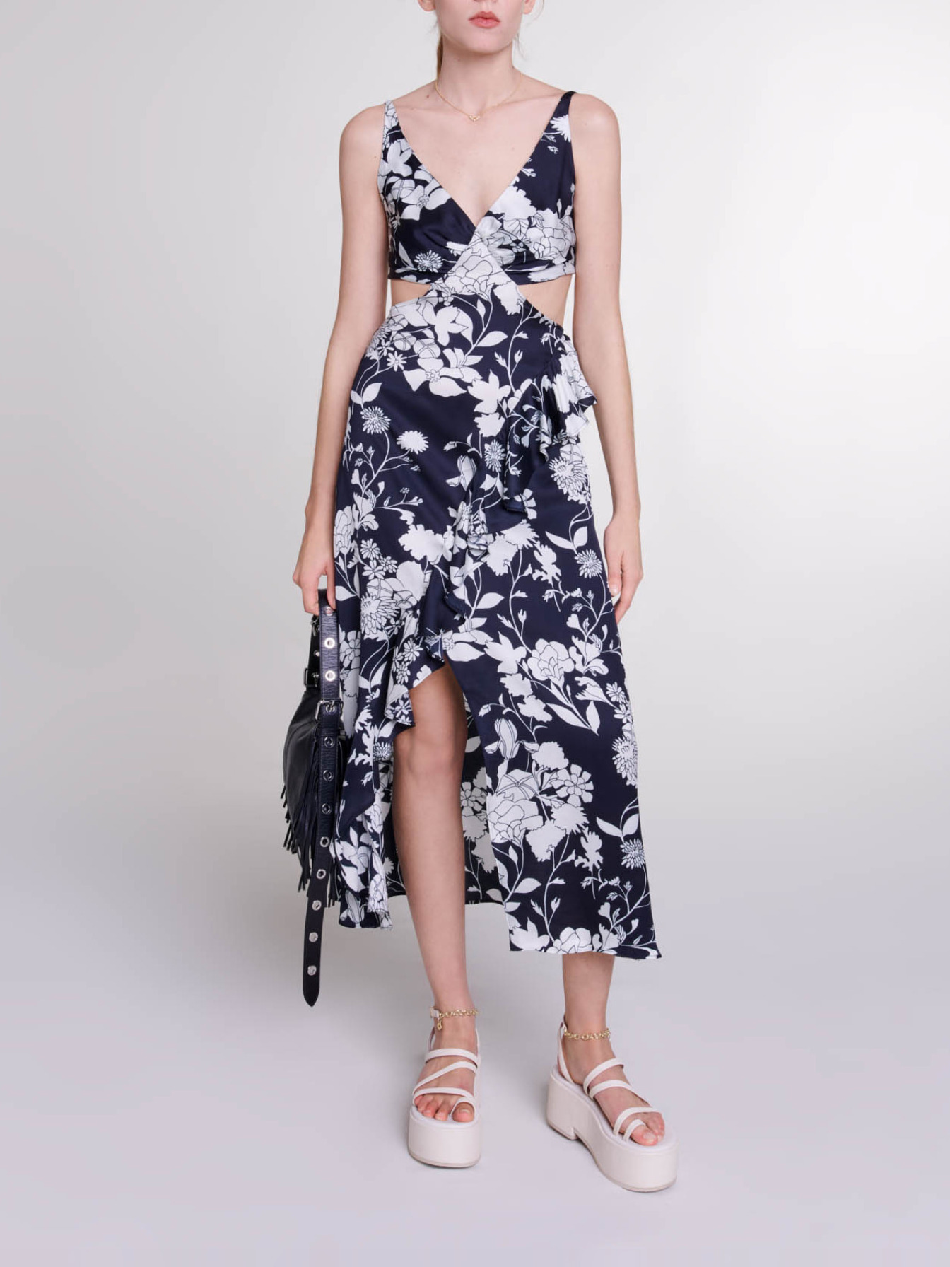 Maje Woman's viscose Cutaway maxi dress for Spring/Summer, in color Print ecru black floral /