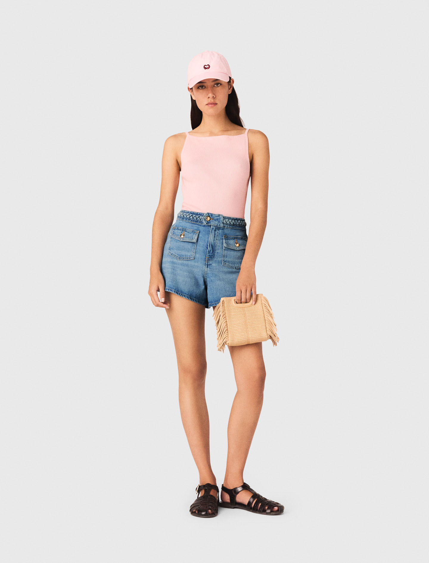 Maje Braided denim shorts