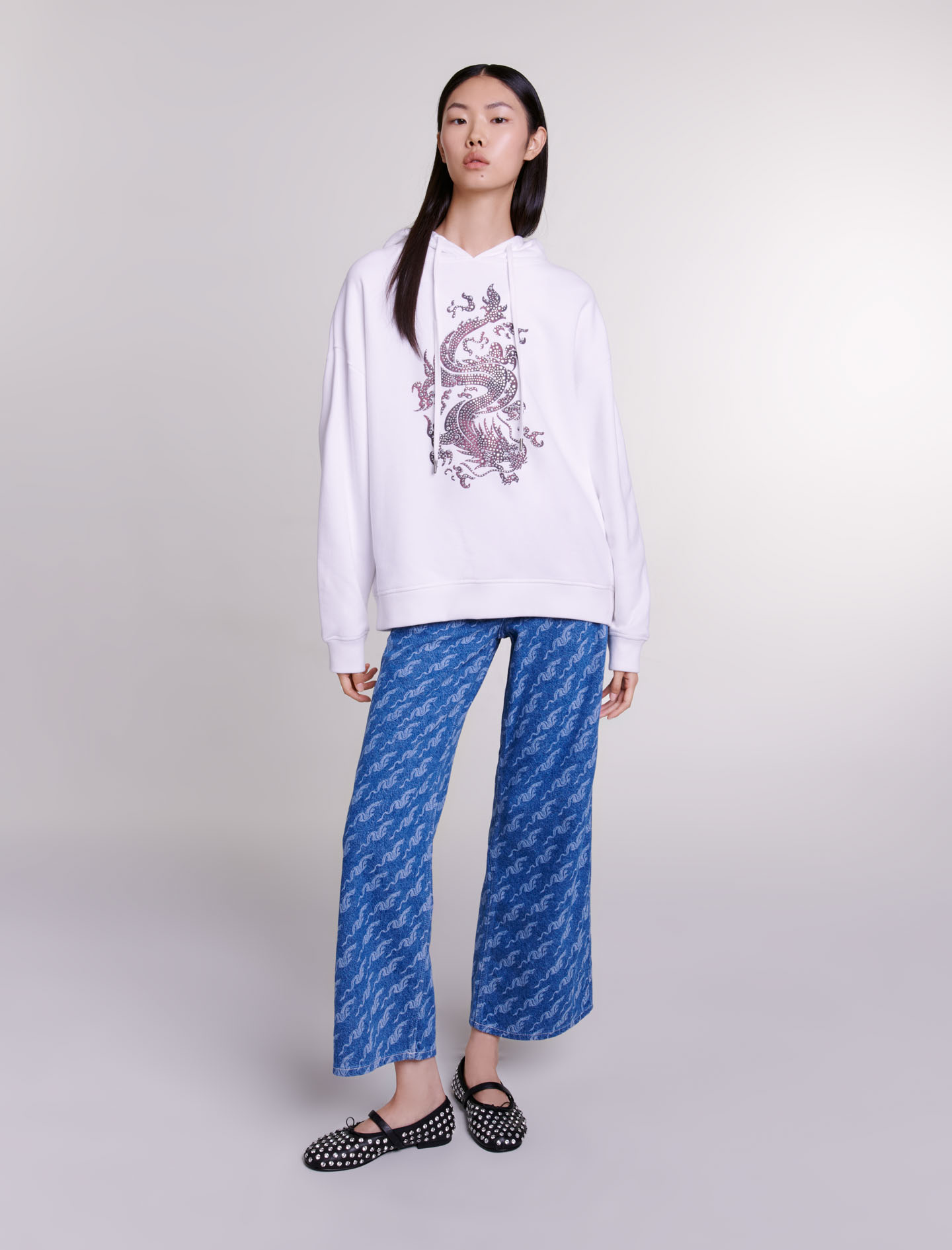 Maje Woman's cotton Embroidery: Oversized sweatshirt for Spring/Summer, in color White / White