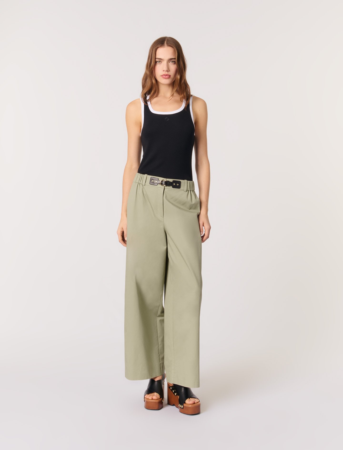 Woman's cotton Embroidery: Cargo trousers for Spring/Summer, size Woman-Pants & Jeans-US XL / FR 41, in color Khaki / Beige