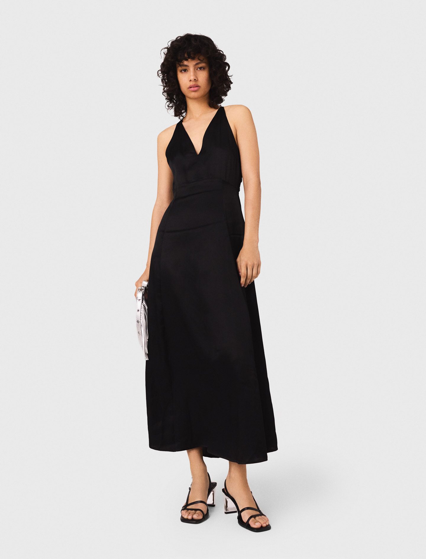 Maje Woman's viscose Floaty maxi dress with braided back for Fall/Winter, in color Black / Black