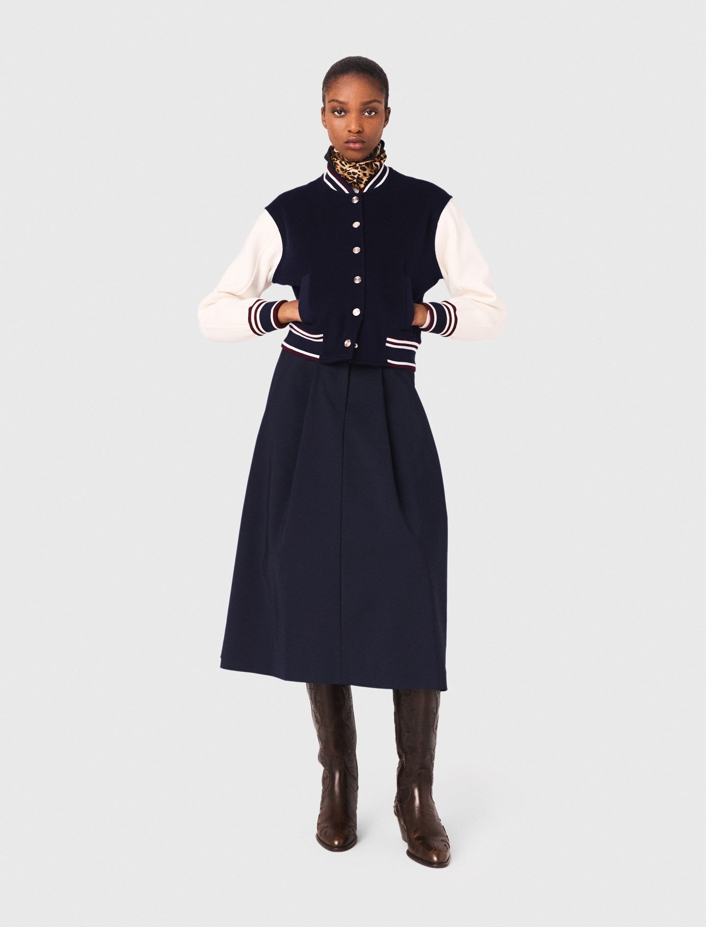 Maje Woman's wool Mixed fabric bomber for Fall/Winter, in color Navy / Blue