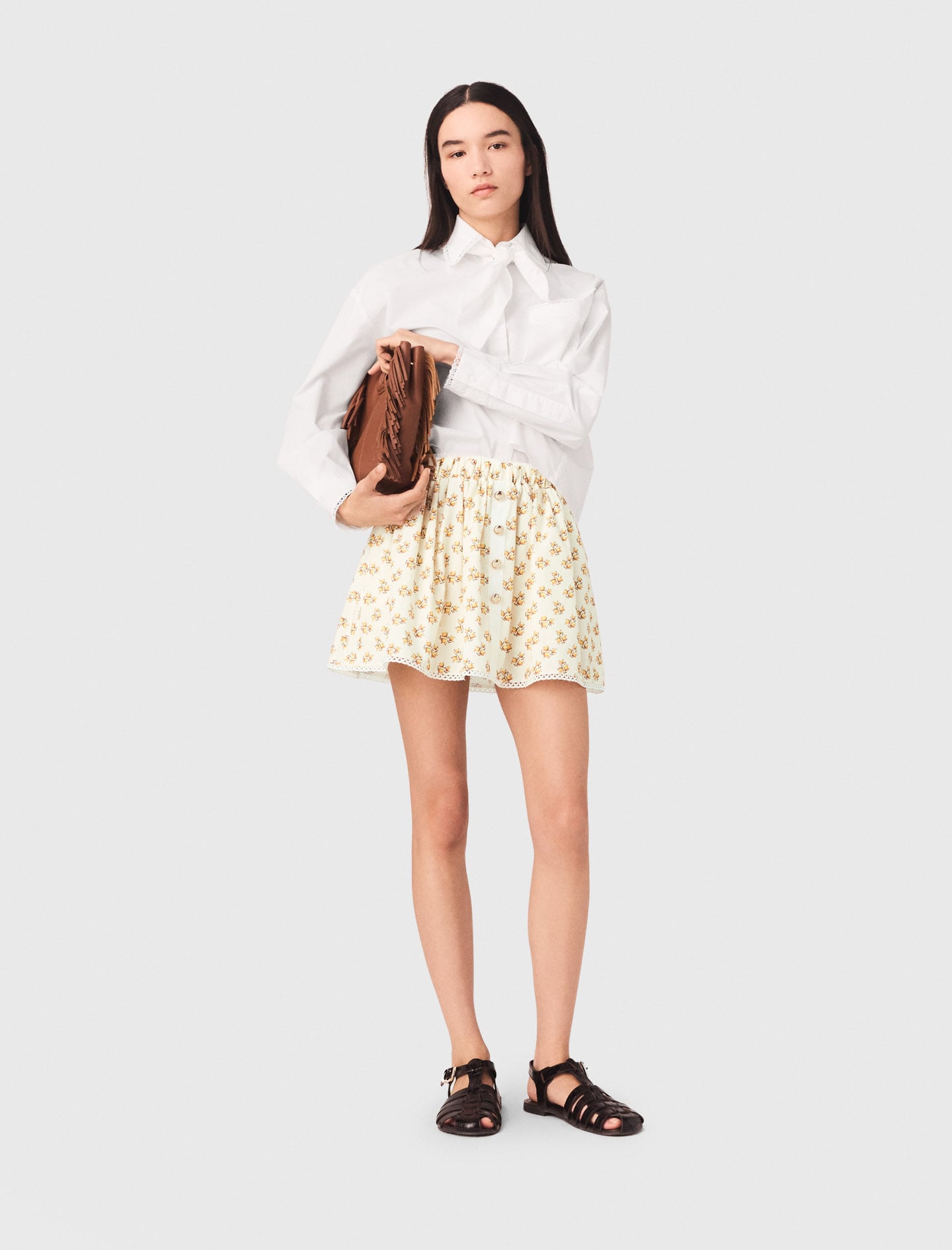 Printed skirt with rickrack trim Yellow / Orange For Women | Maje
