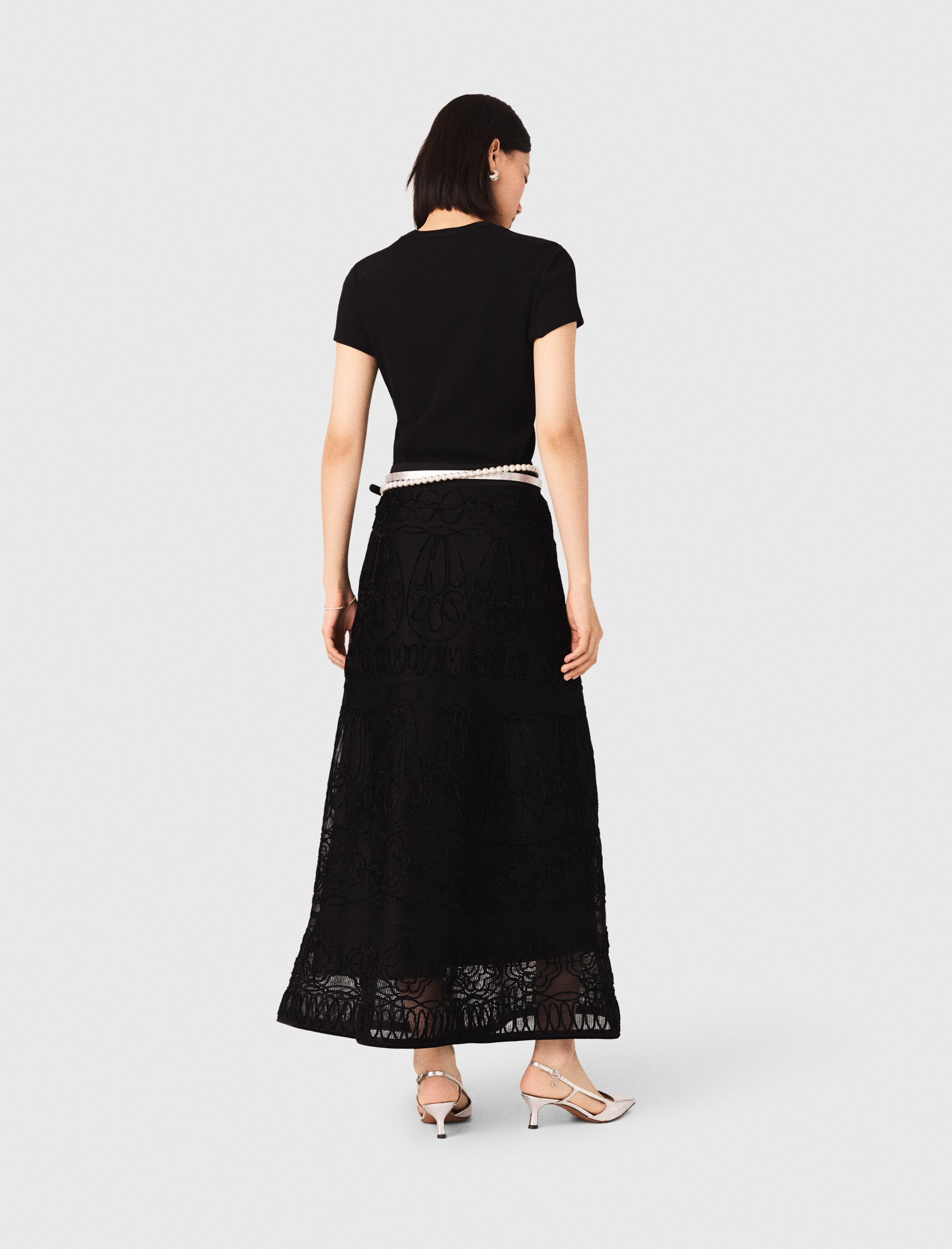 Embroidered Basket-Weave Skirt