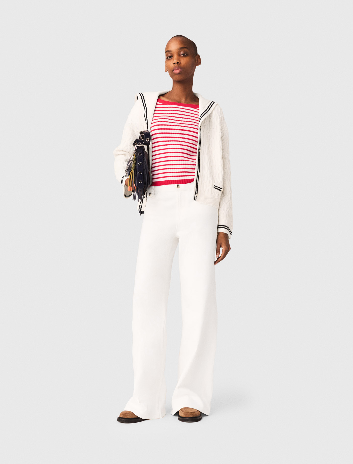 Cable-knit boat neck cardigan