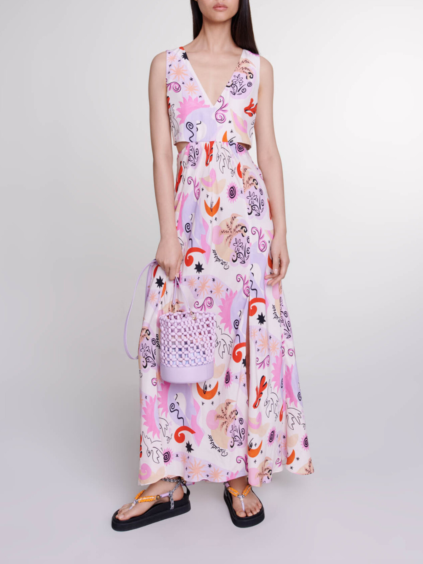 Maje Woman's silk Cutaway silk maxi dress for Spring/Summer, in color Print paradisio /