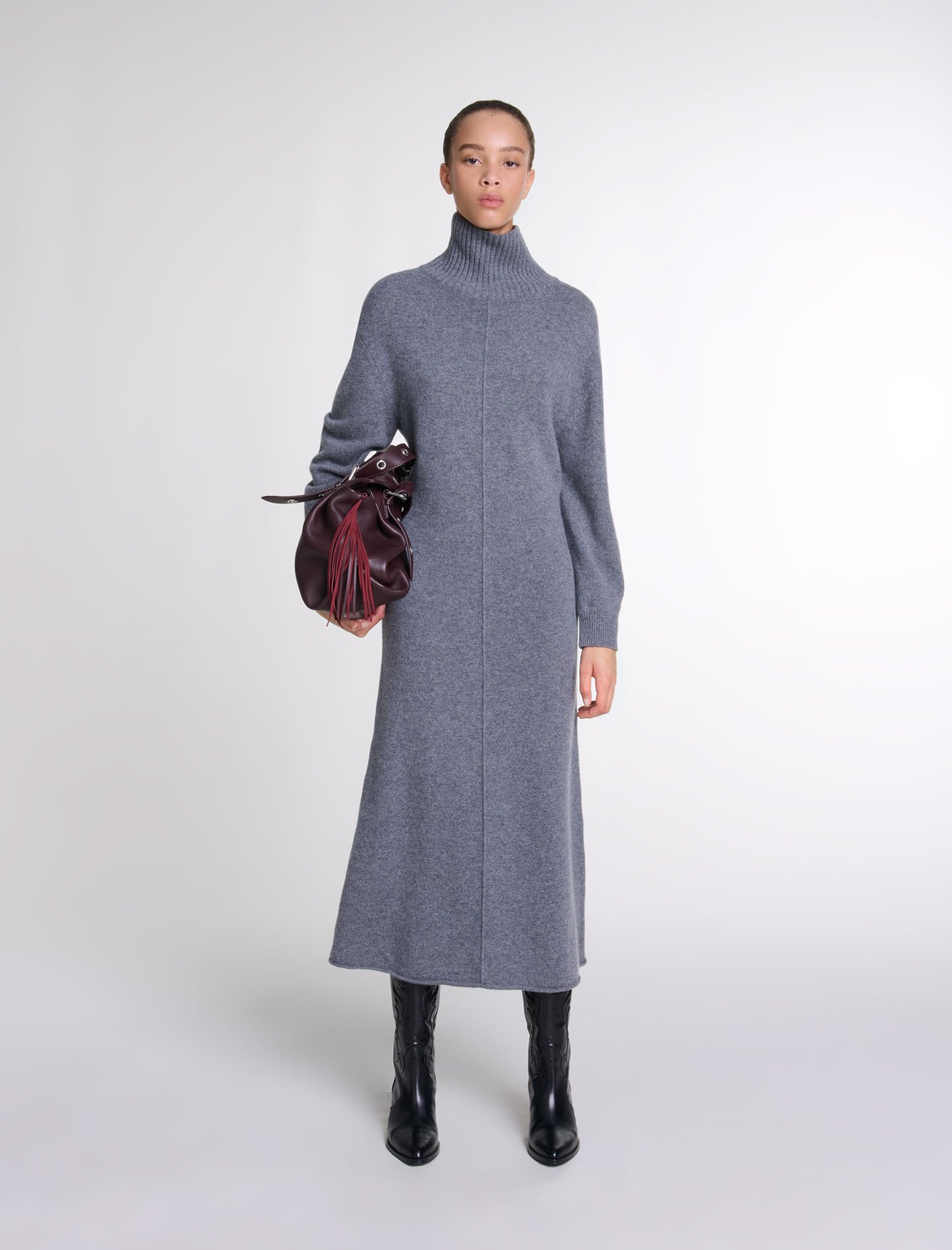 Shop Maje Woman's Cashmere, Knit Maxi Dress For Fall/winter In Grey