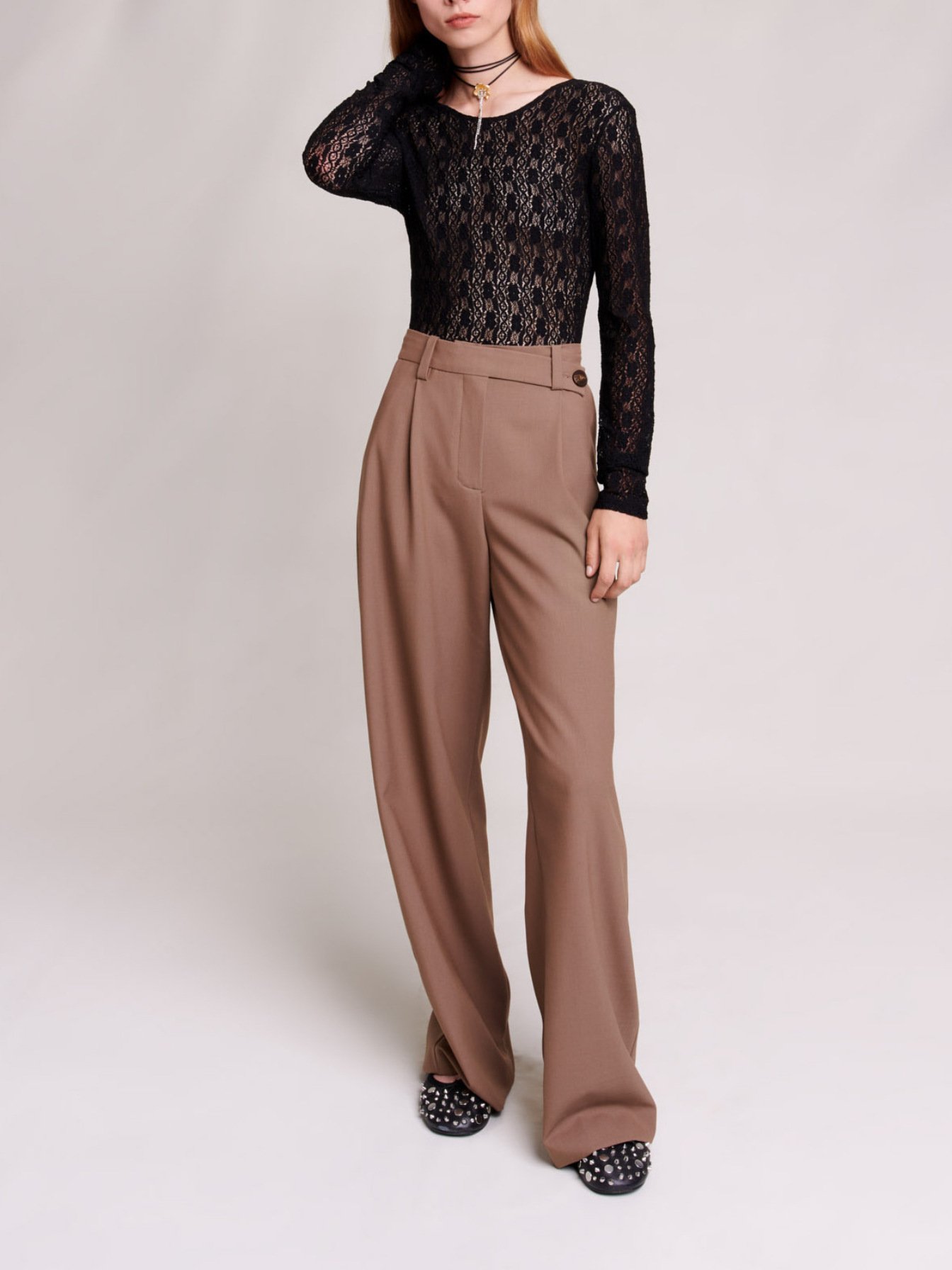 Maje Woman's polyamide Lace bodysuit for Fall/Winter, in color Black / Black