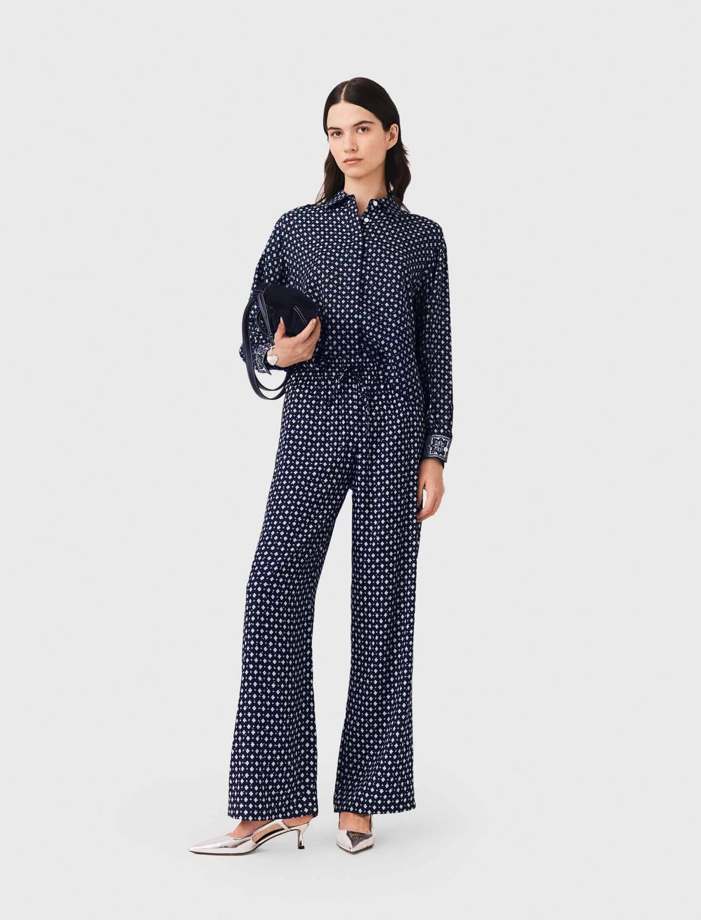 Wide-leg trousers with rhinestone Printed For Women | Maje