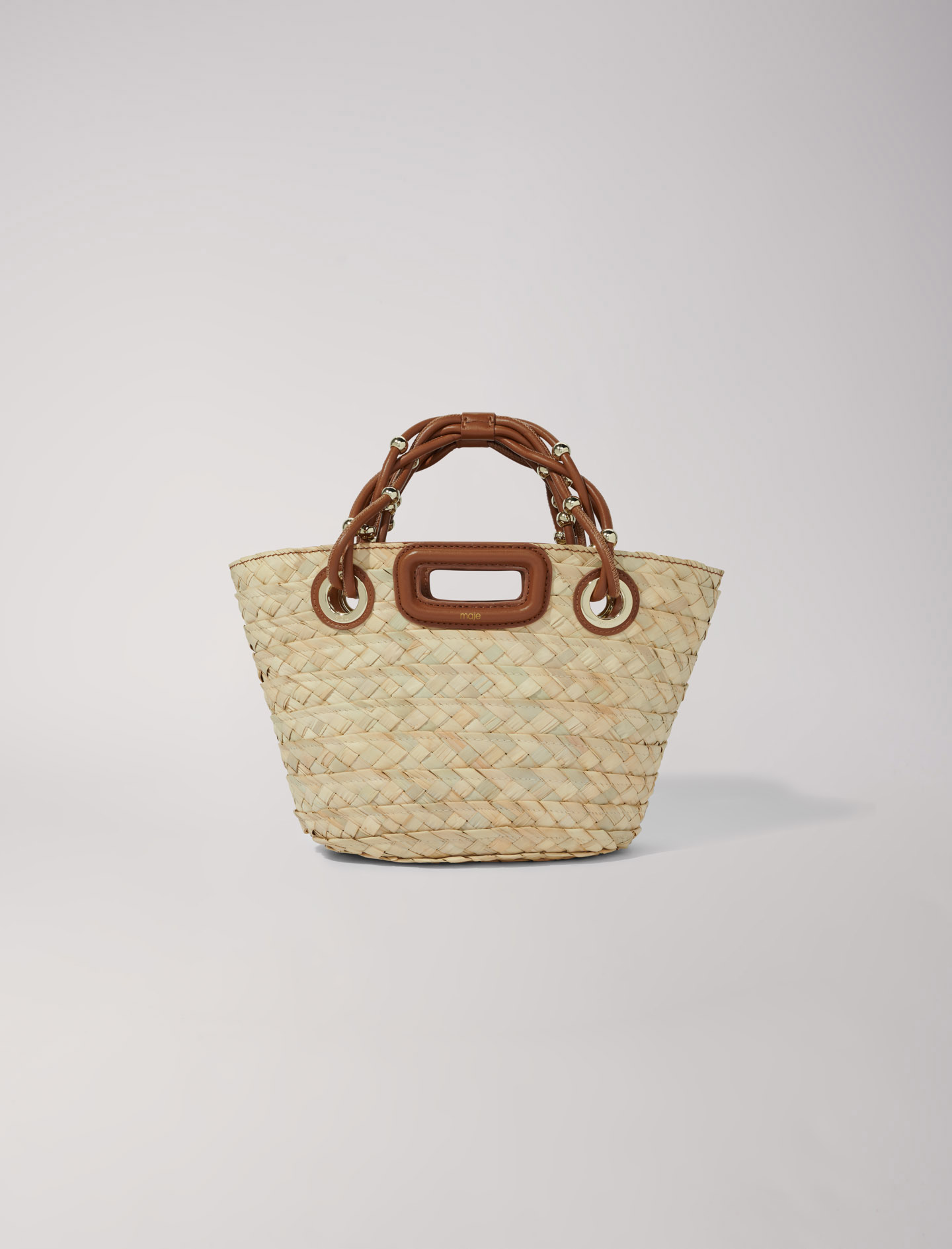 Mixte's palm Lining: Mini woven basket bag for Spring/Summer, size Mixte-All Bags-OS (ONE SIZE), in color Camel / Brown