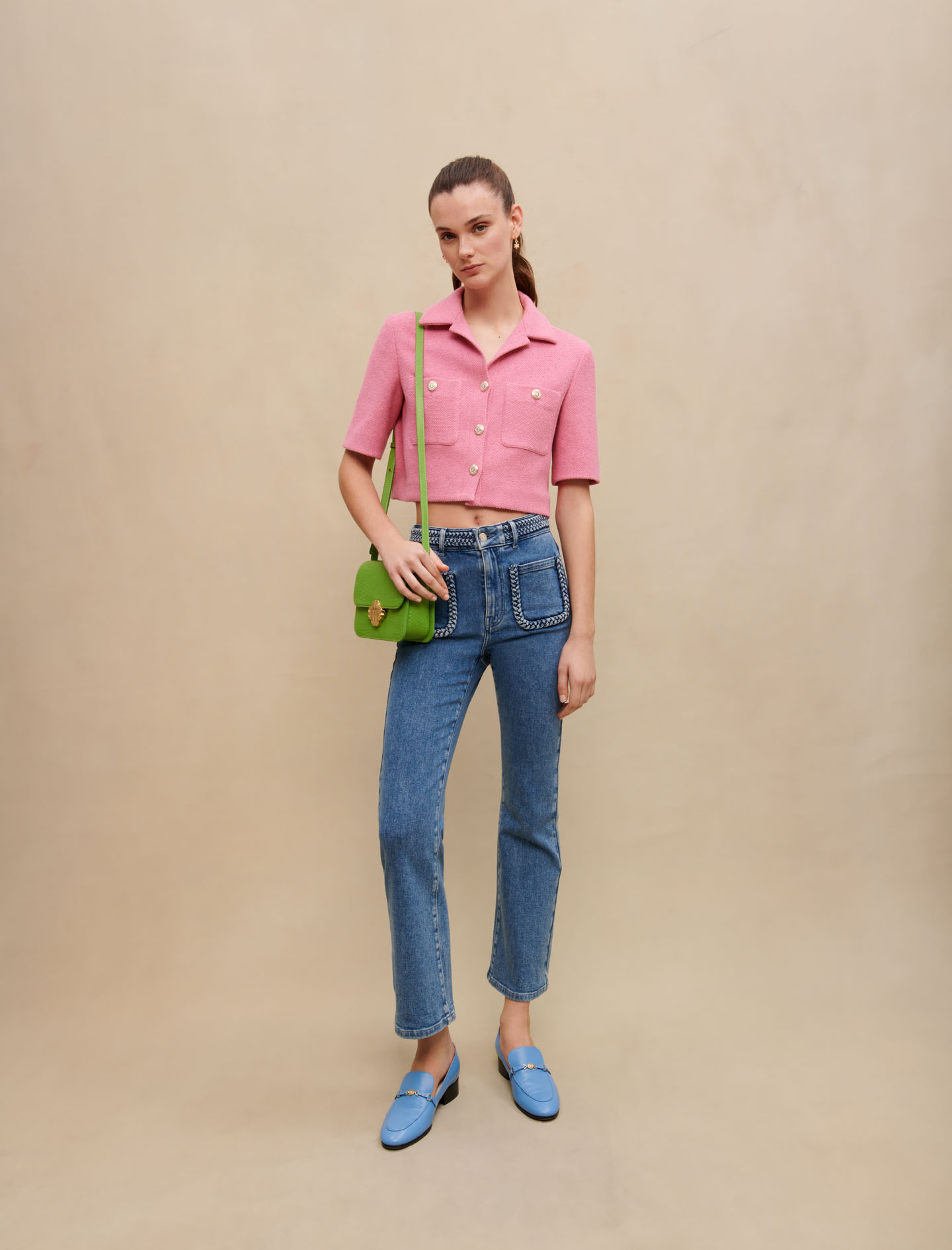 Shop Maje Jeans With Braided Details For Spring/summer In Blue