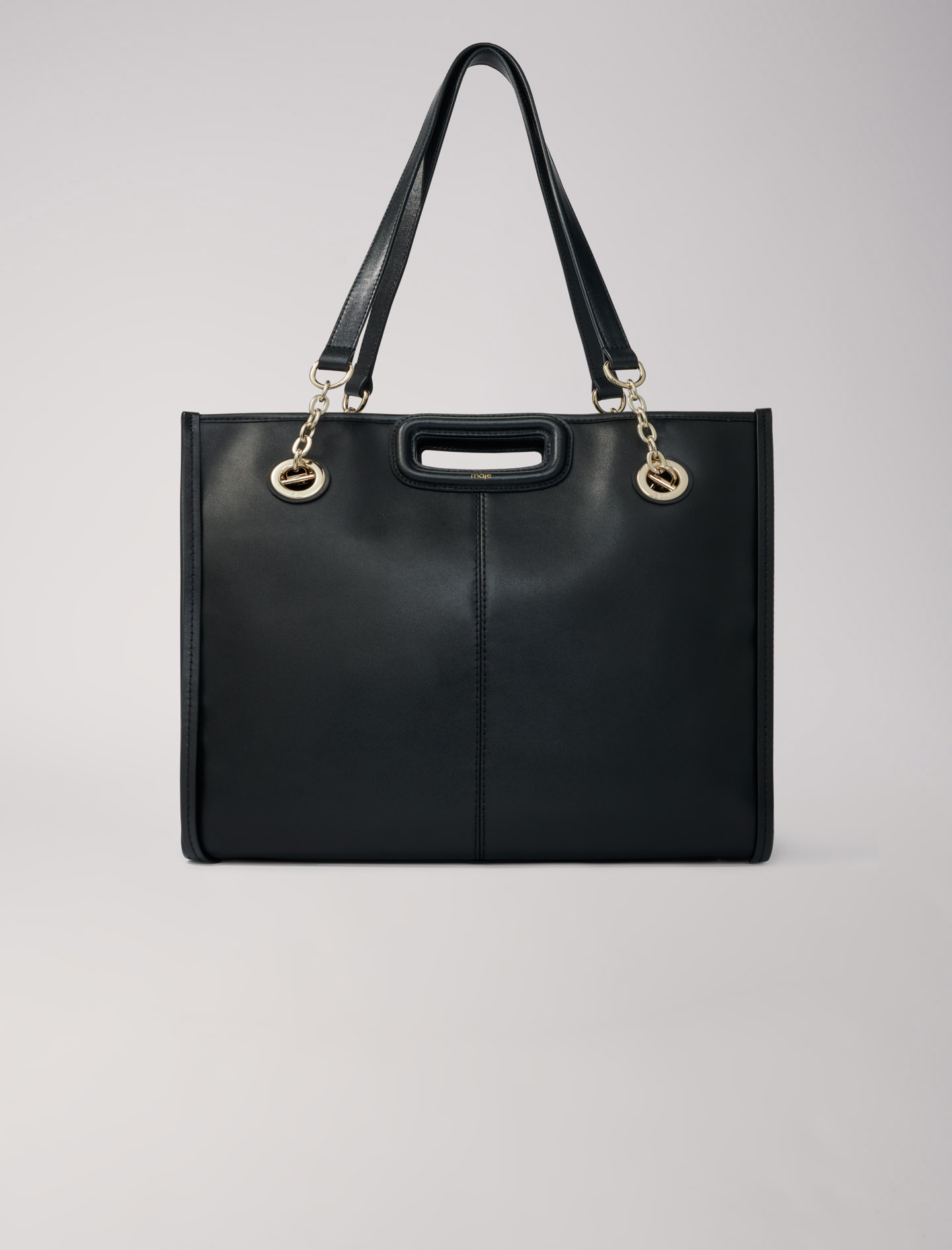 Maje Woman's polyester Eyelet: Leather tote bag for Spring/Summer, in color Black / Black