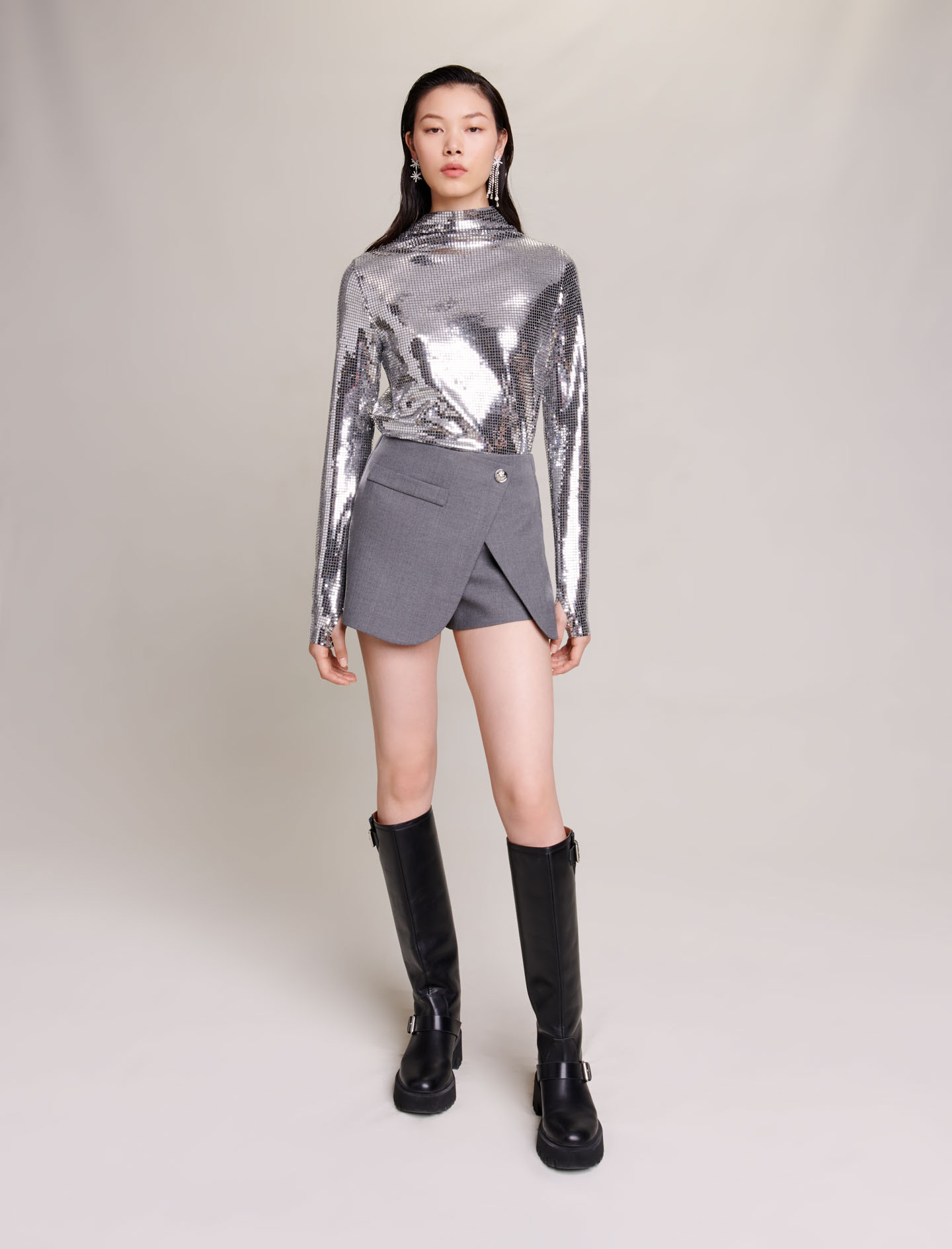 Maje Woman's polyamide, Glittery top for Fall/Winter, in color Silver / Grey
