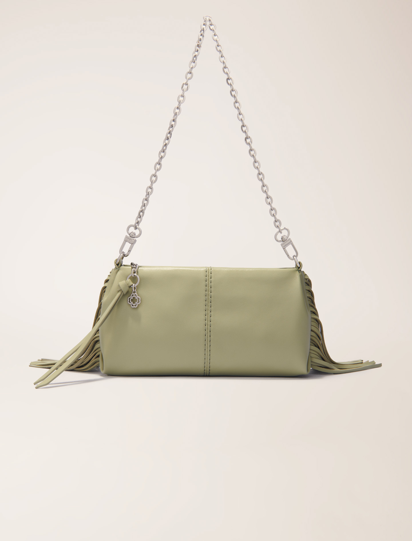 Woman's polyester Chain: Miss M plain leather clutch bag, size Woman-Small leather goods-OS (ONE SIZE), in color Almond Green /