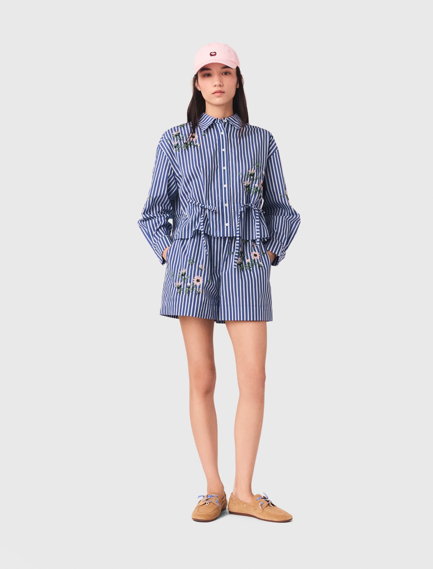 Cropped embroidered striped shirt White For Women | Maje
