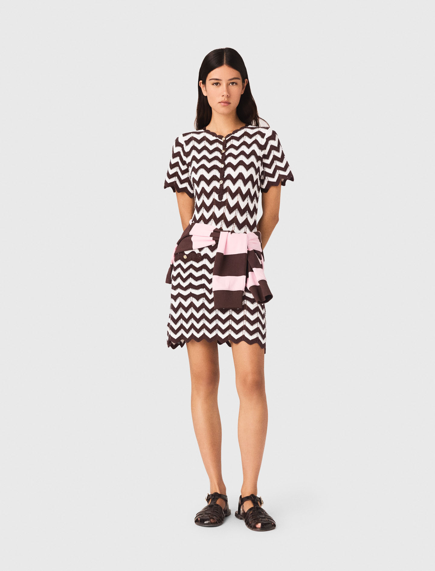 Zigzag crochet dress Brown For Women | Maje