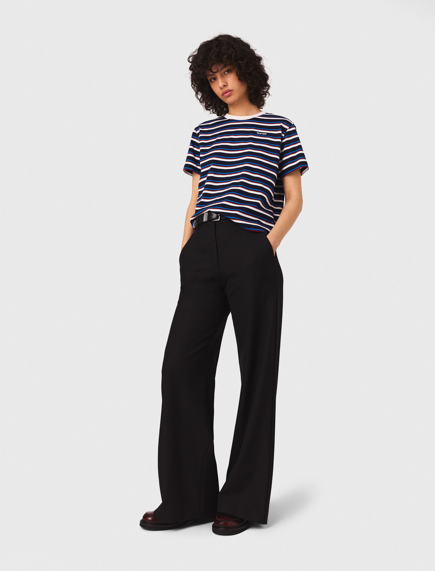 Maje Woman's polyester Suit trousers with pintucks for Fall/Winter, in color Navy / Blue