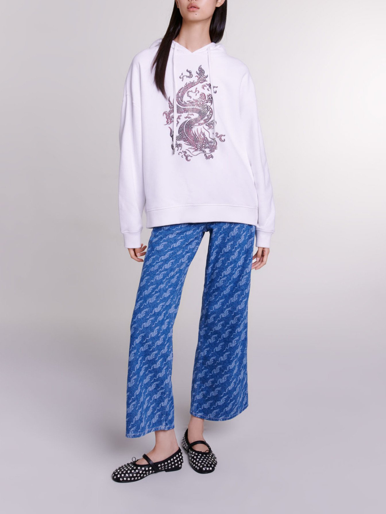 Maje Woman's cotton Oversized sweatshirt for Spring/Summer, in color White / White