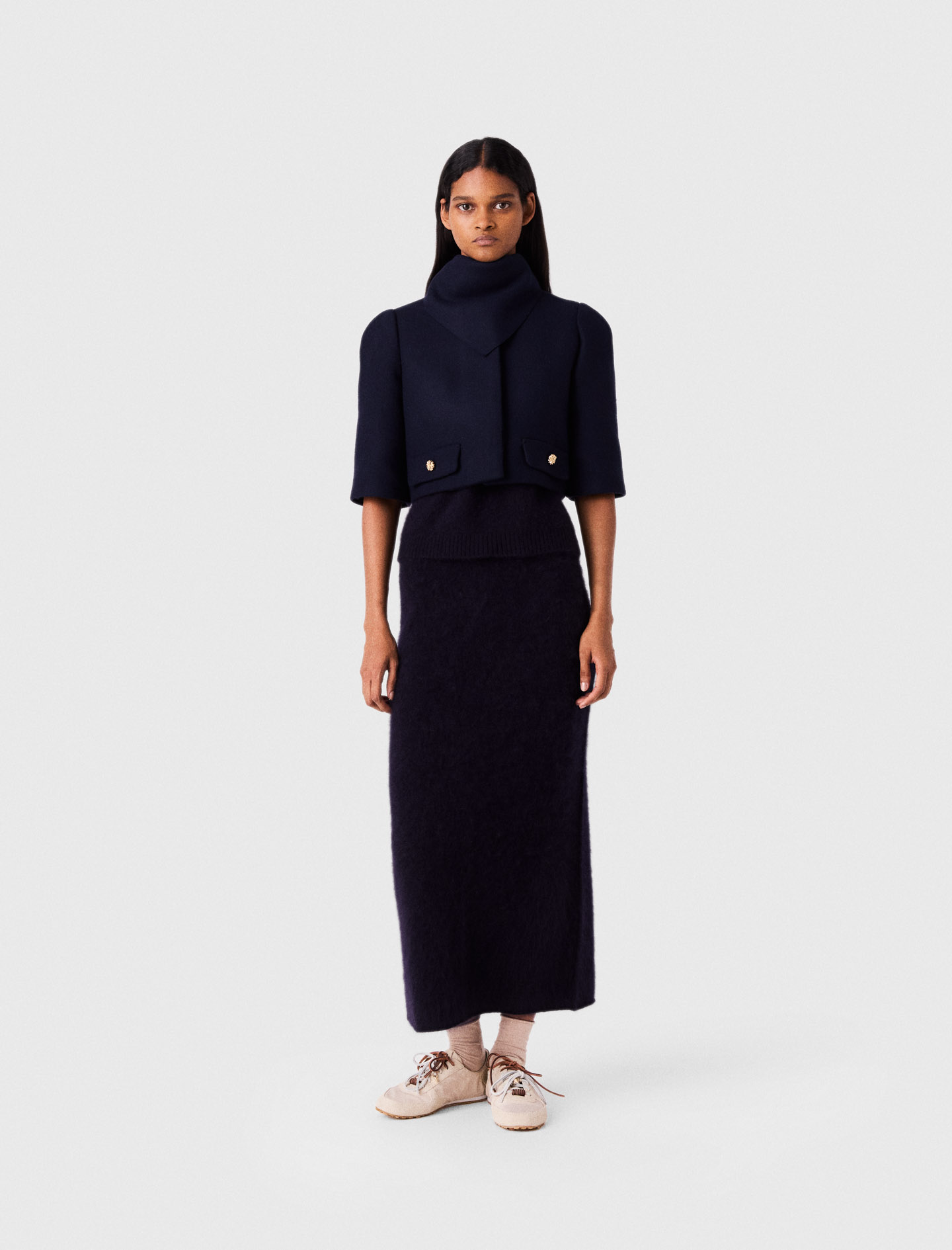 Maje Short Wool Jacket In Navy