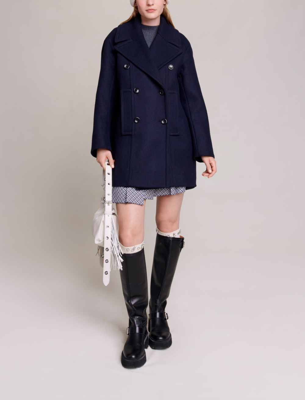 Woman
s wool, Pea coat for Fall/Winter, size Woman-See All-US XL / FR 41, in color Navy / Blue