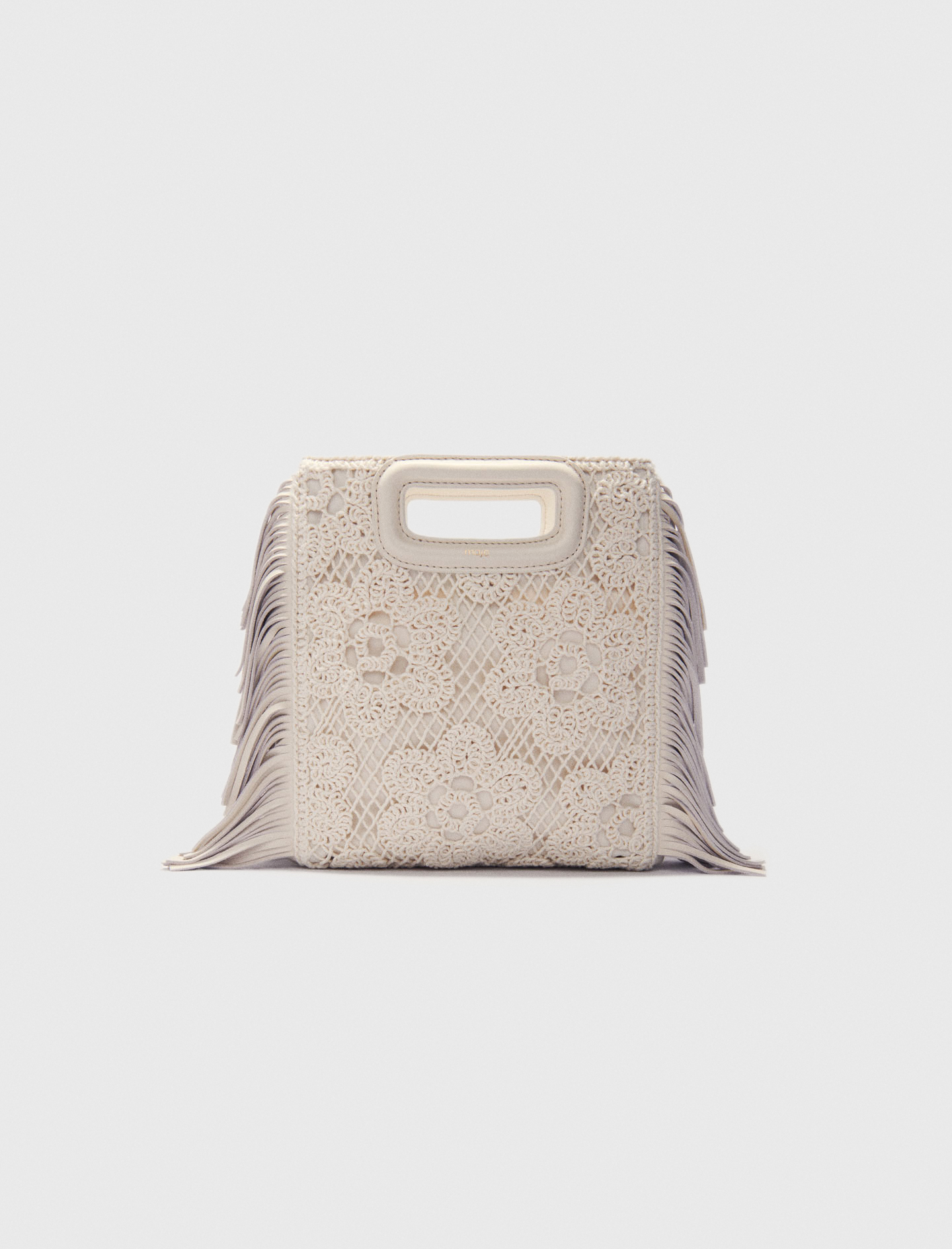 Shop Maje Crochet-knit M Bag In Ecru