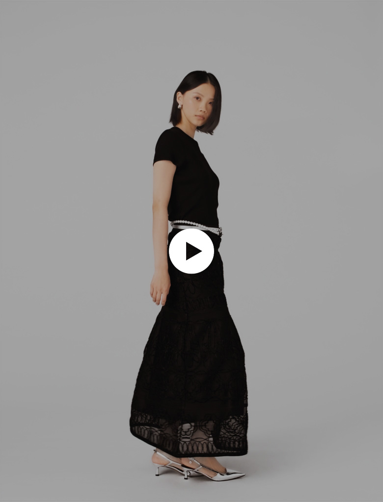 Embroidered Basket-Weave Skirt