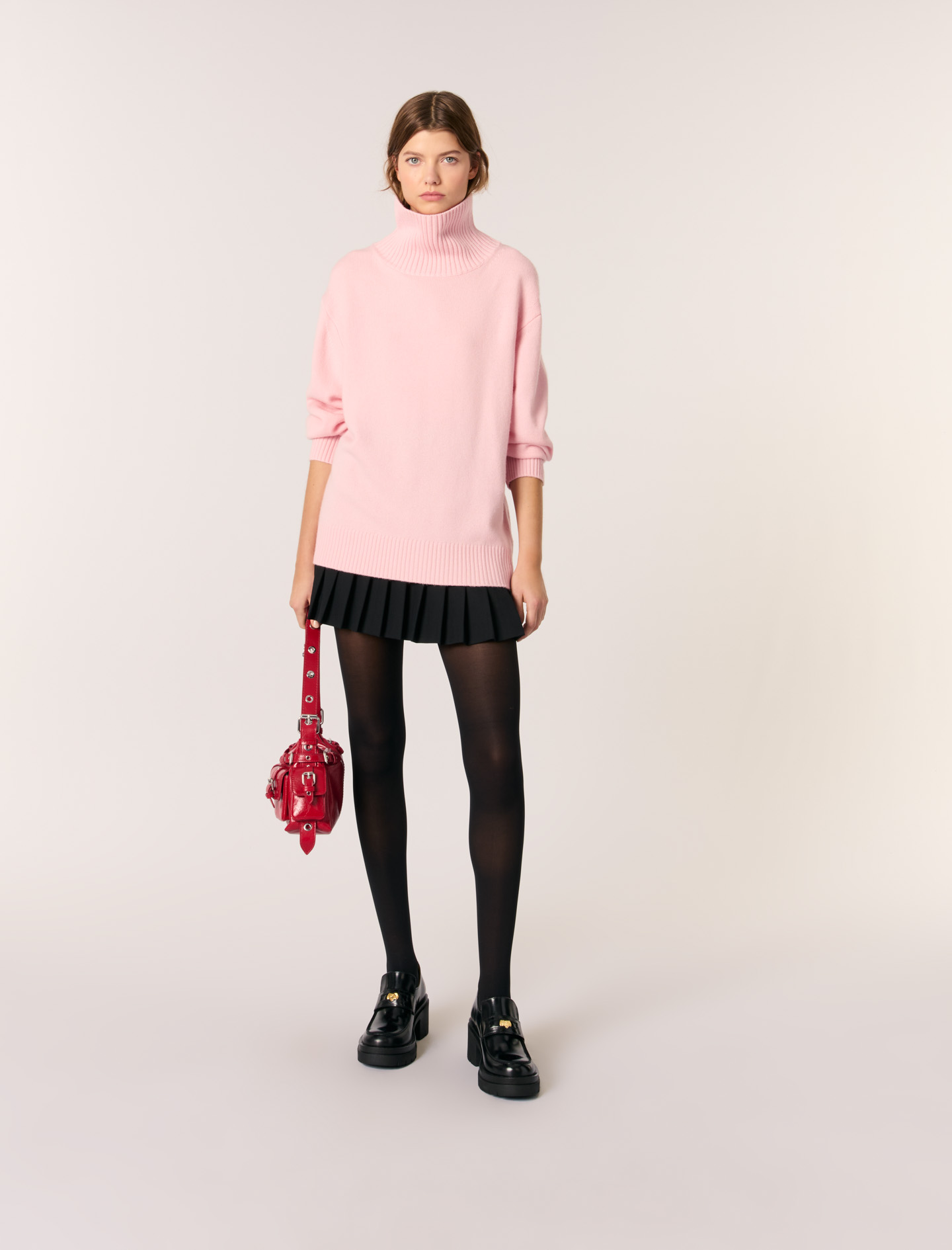 フィフィアンドロメオ　カシミアニット　Mサイズ　襟付きピンク黒水玉 Wool and cashmere roll-neck jumper Pink For Women | Maje
