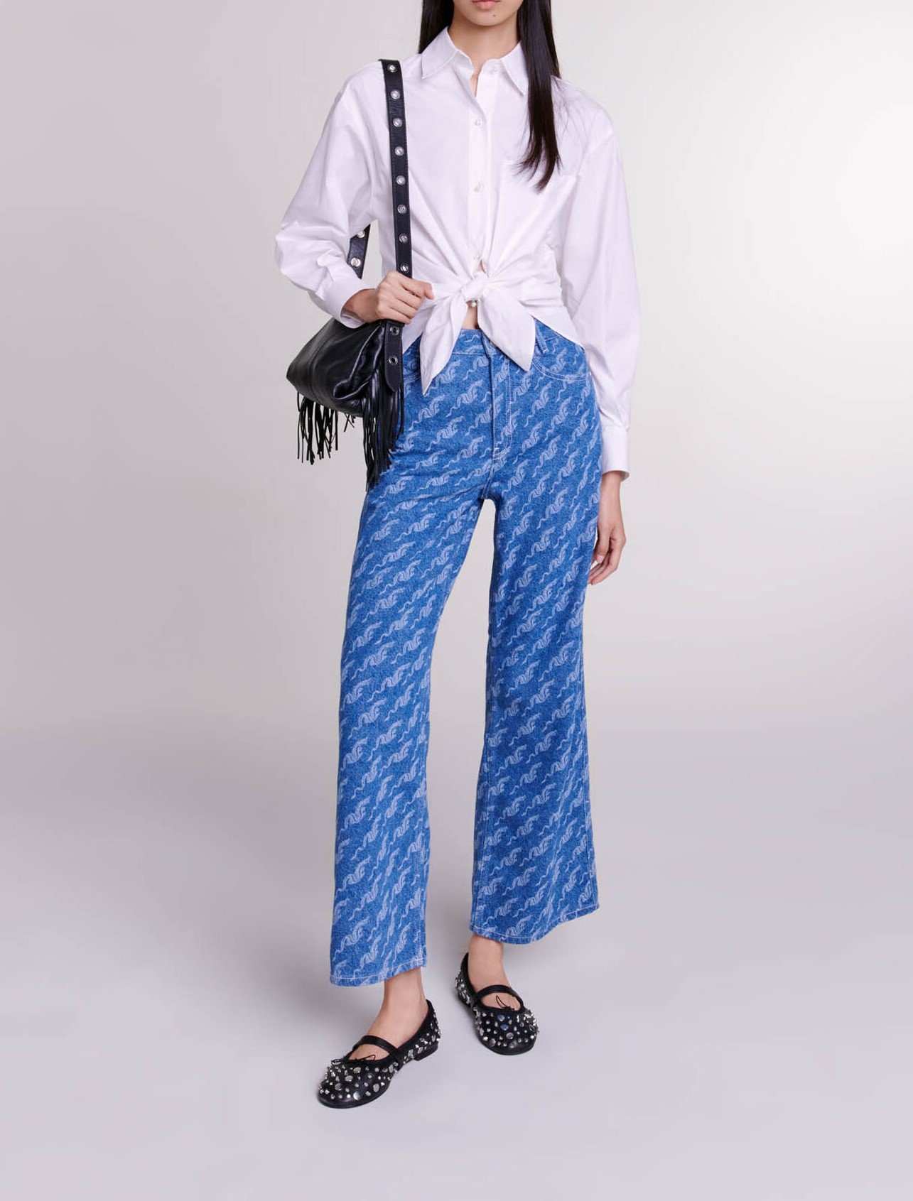 Maje Woman's cotton Wide-leg patterned jeans for Spring/Summer, in color Blue / Blue
