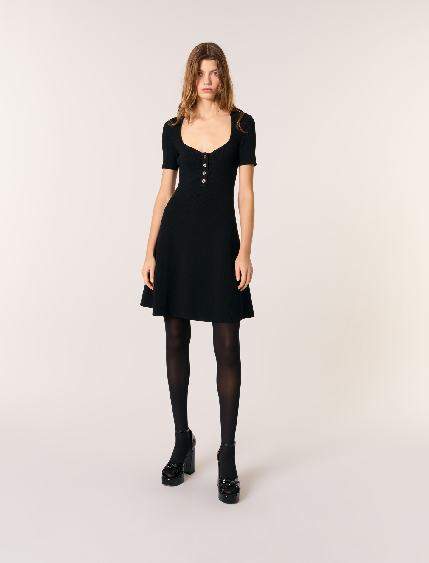 Maje Woman's viscose Rib knit mini dress for Spring/Summer, in color Black / Black