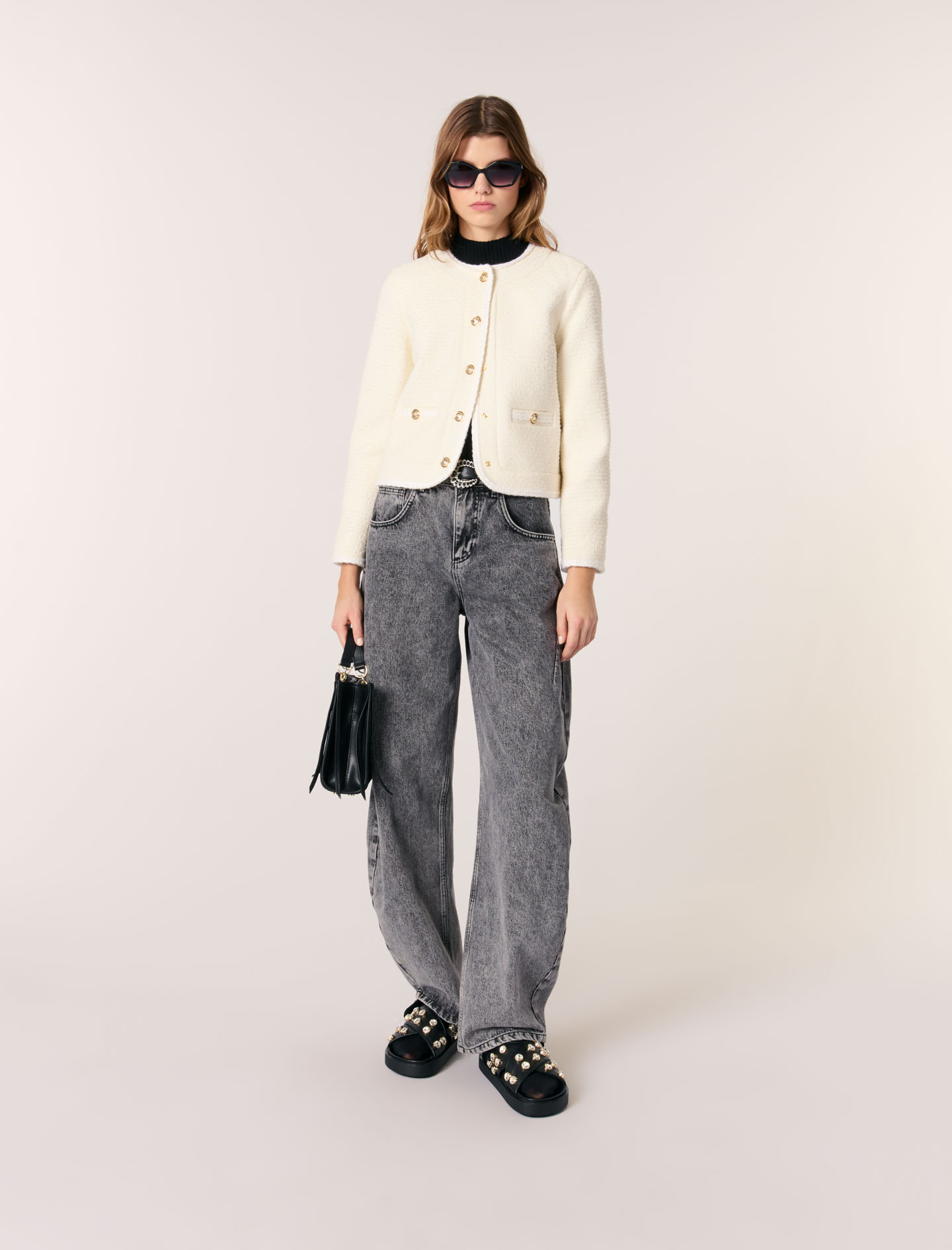 Maje Woman's cotton Short tweed jacket for Spring/Summer, in color Ecru / Beige
