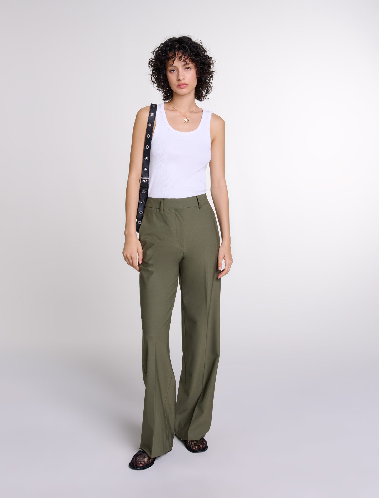 Woman's polyester, Straight-leg suit trousers for Fall/Winter, size Woman-Pants & Jeans-US XL / FR 41, in color Khaki / Beige