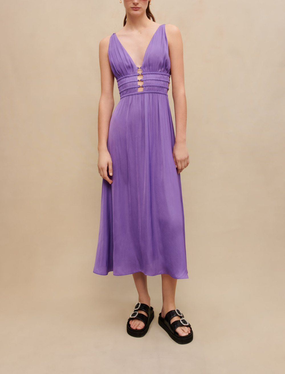 Woman
s polyester Satin maxi dress for Spring/Summer, size Woman-See All-US XL / FR 41, in color Purple / Purple