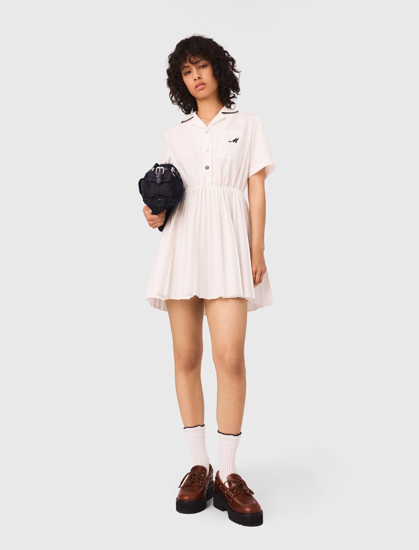 Maje Woman's polyester Short-sleeved shirt dress for Fall/Winter, in color White / White