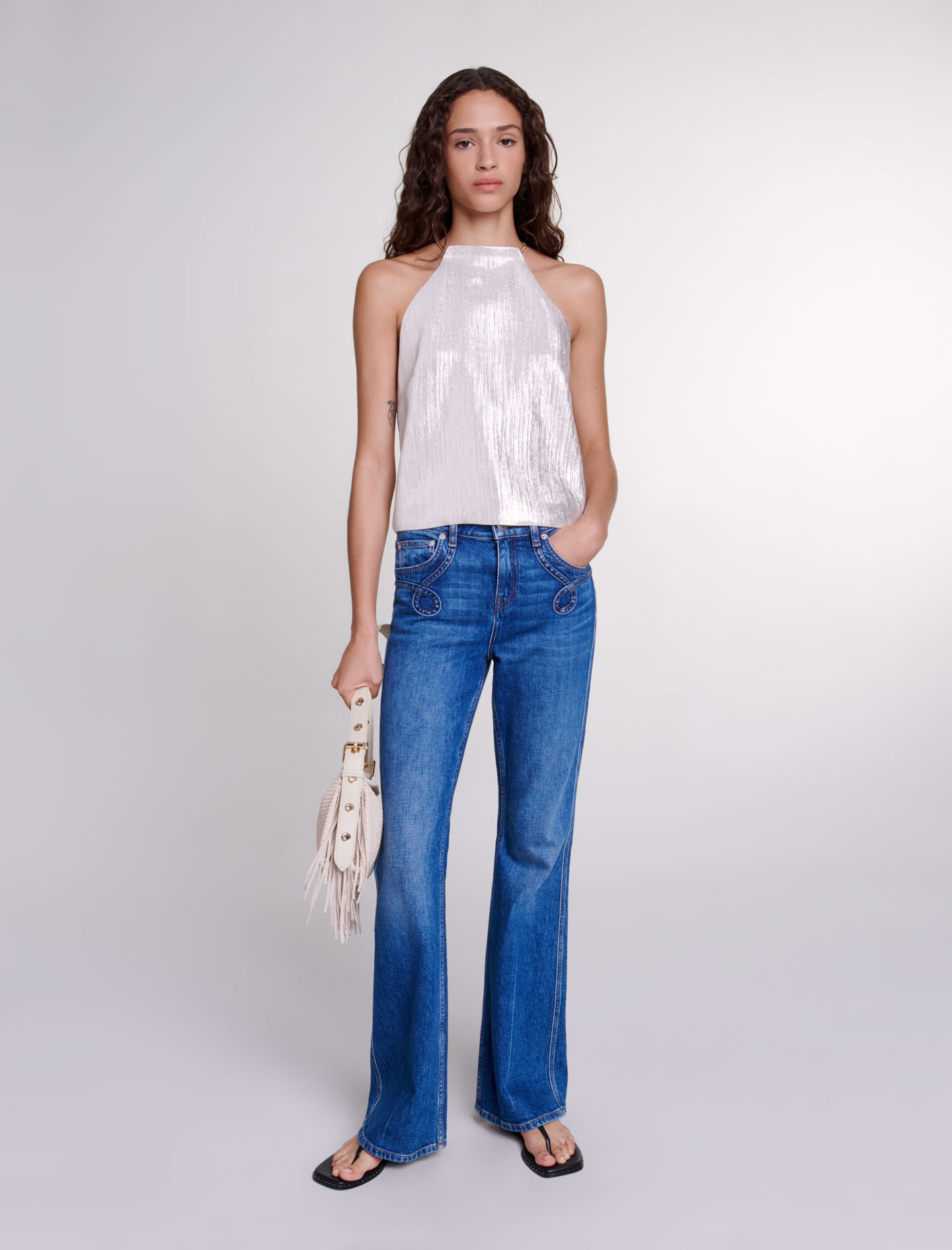 Maje Lirex Metallic Halter Top In Silver