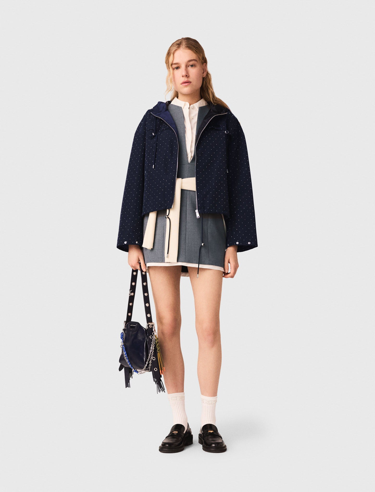 Hooded Windbreaker With Rhinestones
